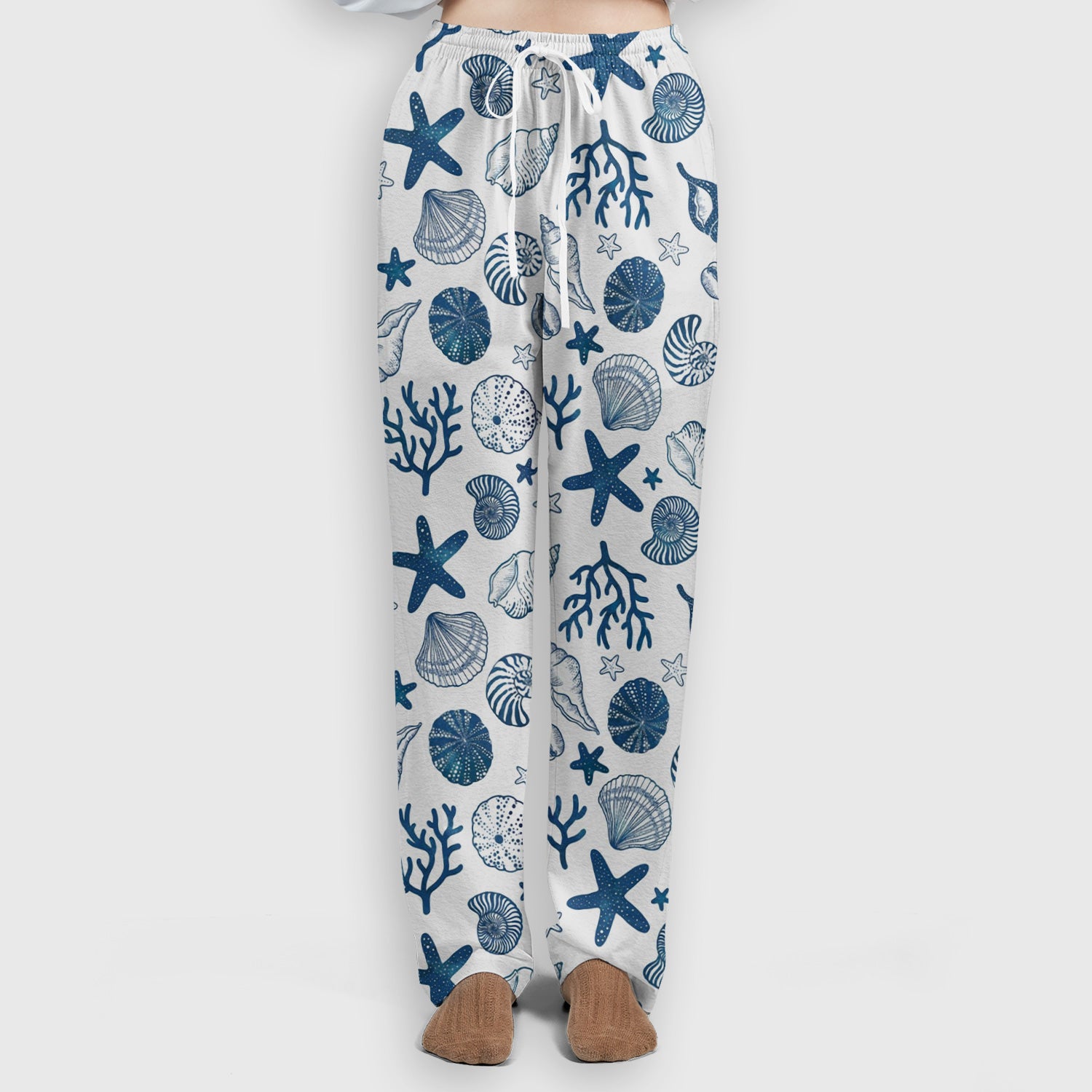 Cute Ocean Shell Starfish Pattern Scrub Set, Scrub Pants and V Neck Top