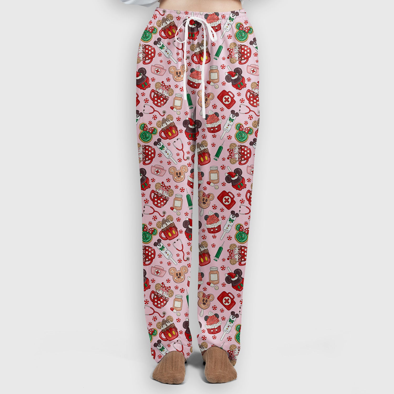 Gingerbread Christmas Comfortable Scrub Set for Nurses - Funny Cookies Candy Cupcake Pants and V Neck Top - Holiday Med Uniform