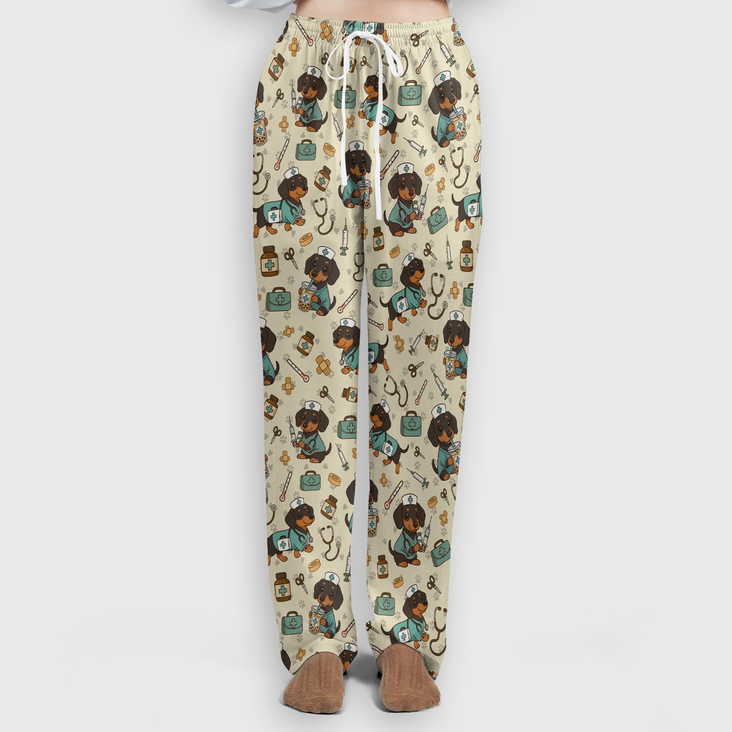 Funny Dachshund Nurse Scrubs Set - Cute Dog Print Medical Shirt - Holiday Nurse Scrub Top Gift for RN CNA Doctor, Women & Men