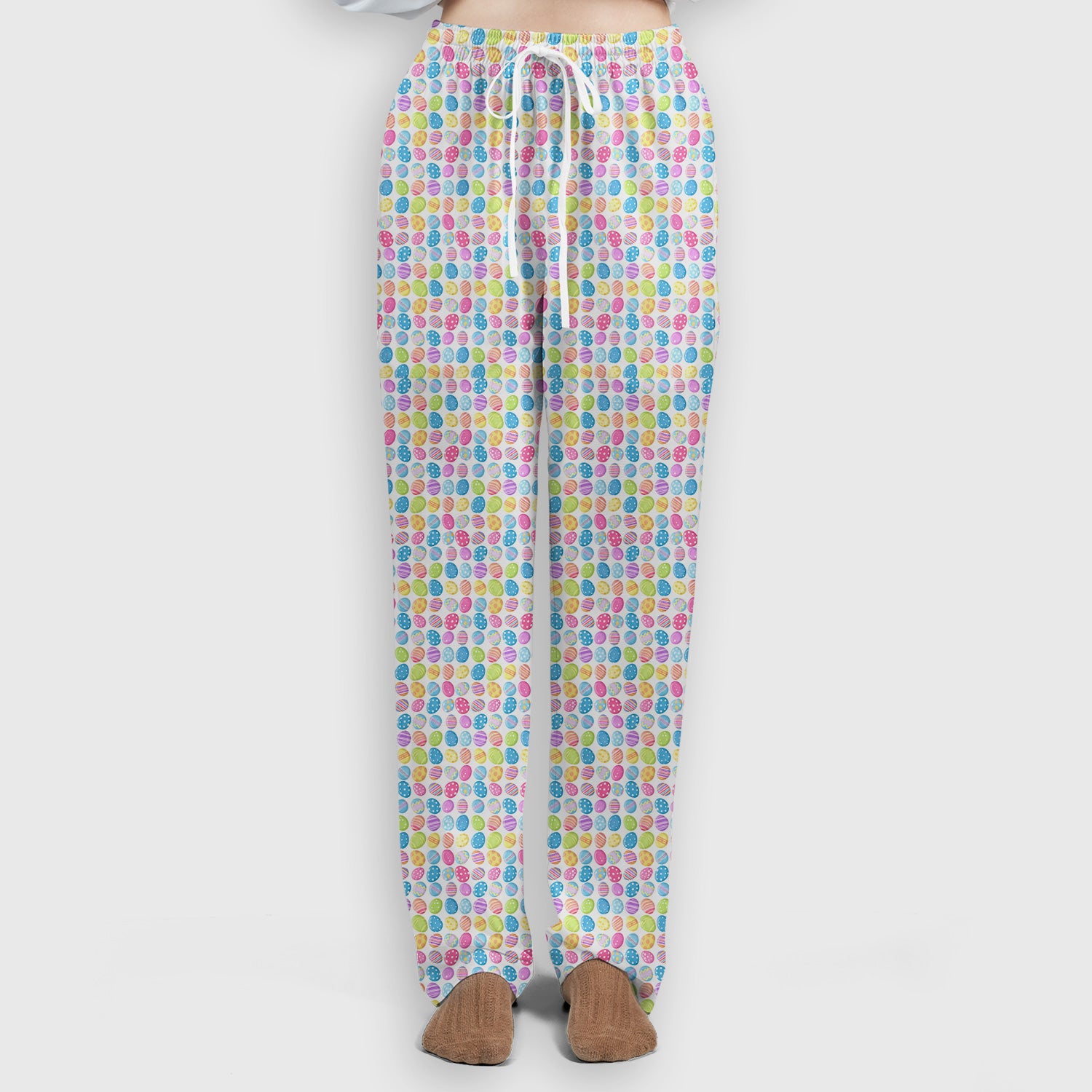 Colorful Easter Eggs Pattern Scrub Set, Scrub Pants and V Neck Top