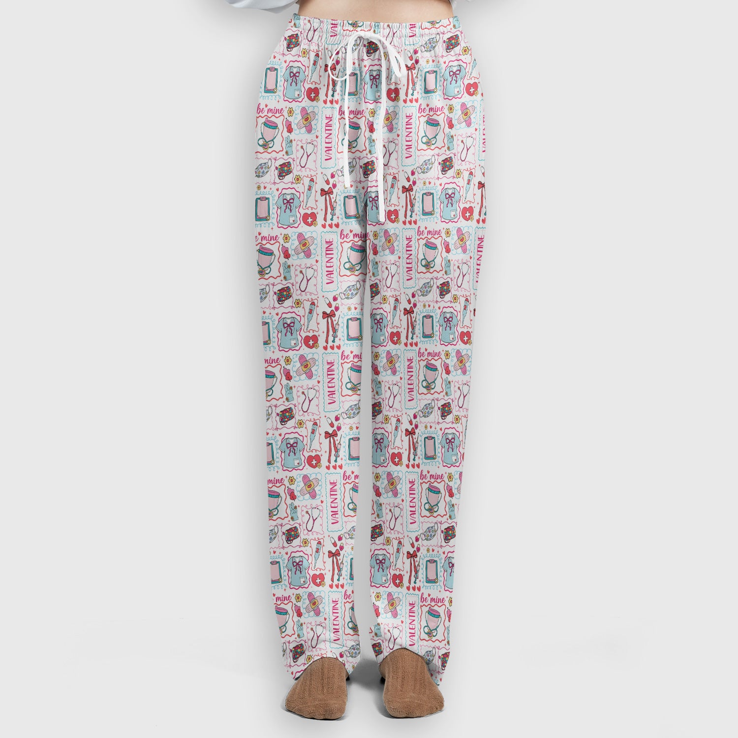 Valentine Medical Hearts Bandages Syringes Scrub Set, Breathable Med Uniform