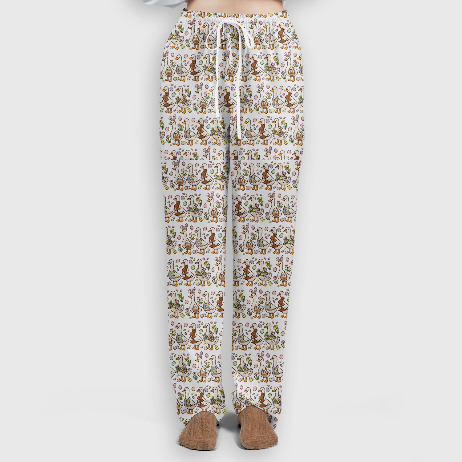 Easter Theme Duck and Bunny Egg Floral Print Scrub Set, Breathable Med Uniform