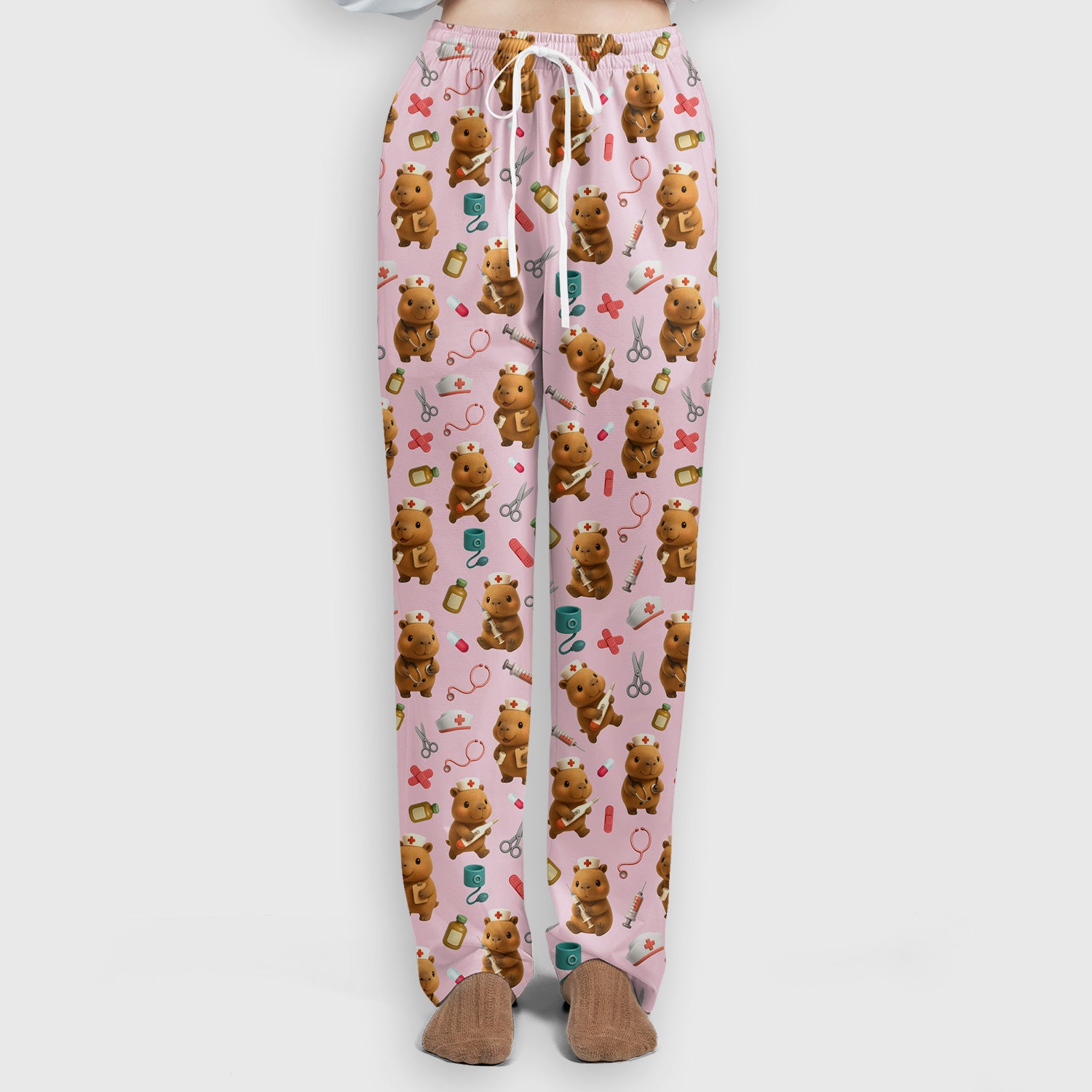 Bear Nurse Scrub Set for Women - Cute Animal Pattern Christmas Scrubs - Funny Medical Scrub Tops and Pants Gift Idea