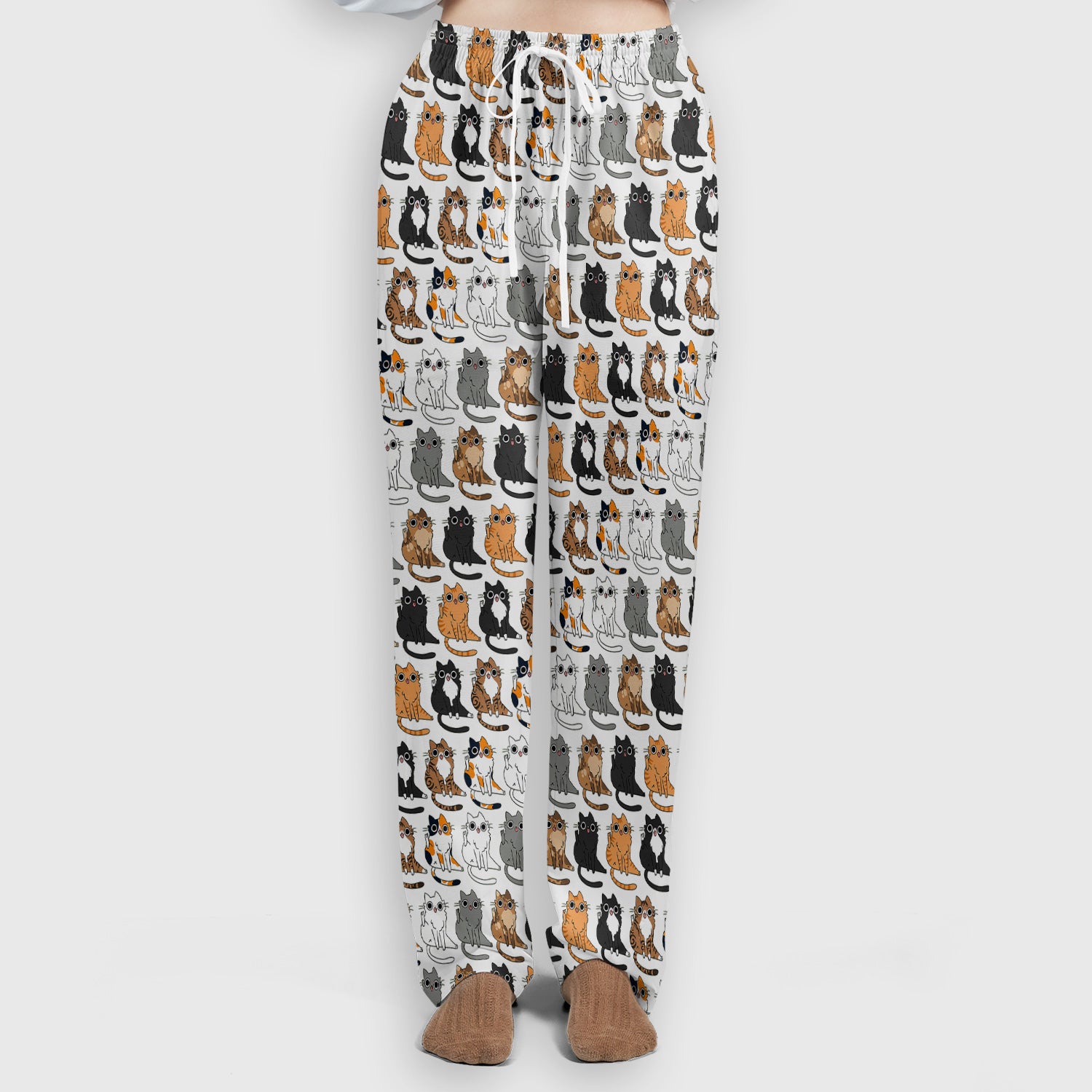 Cute Cartoon Cat Pattern Women's Scrub Set, Scrub Pants and V Neck Top