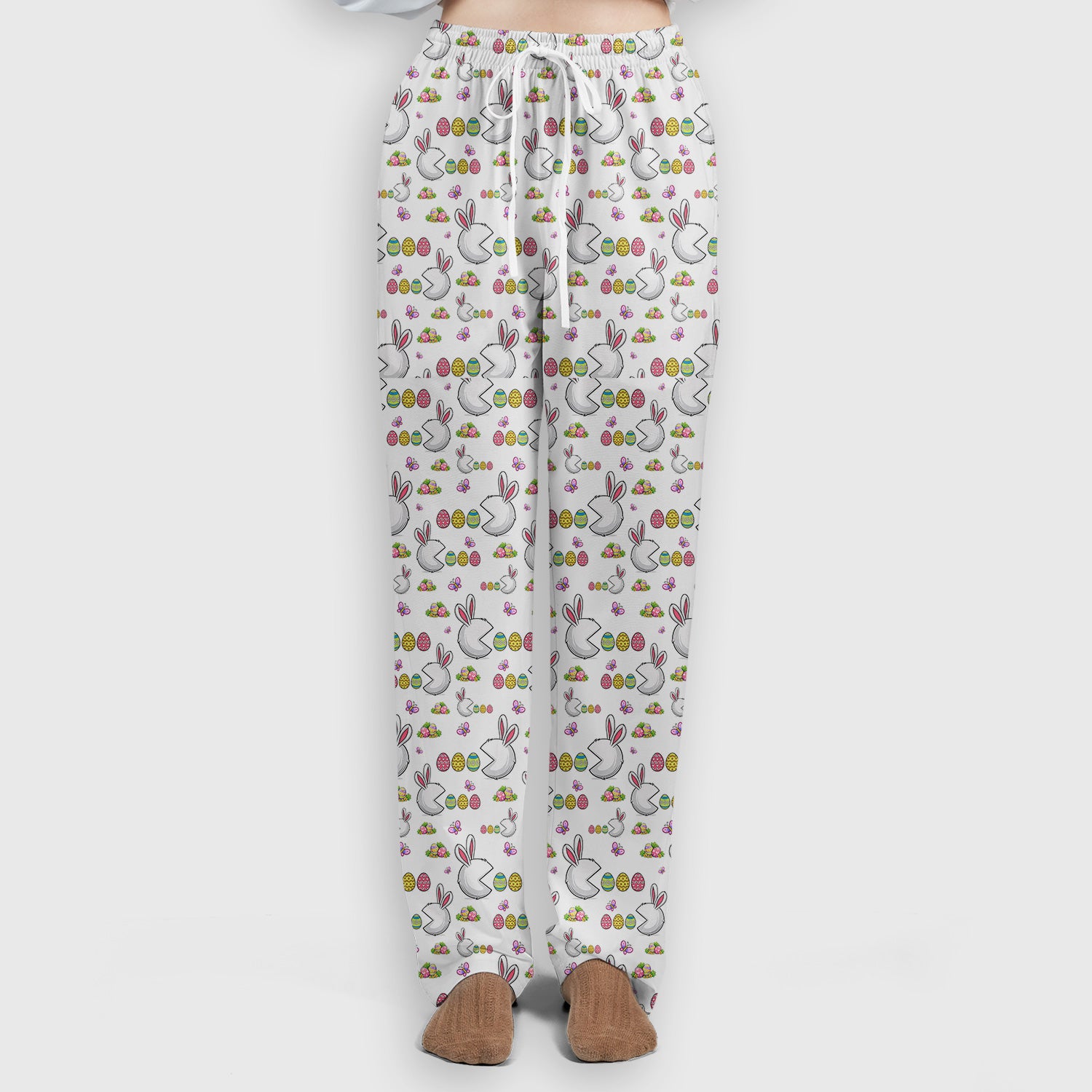 Easter Bunny and Colorful Eggs Print Scrub Set, Breathable Med Uniform