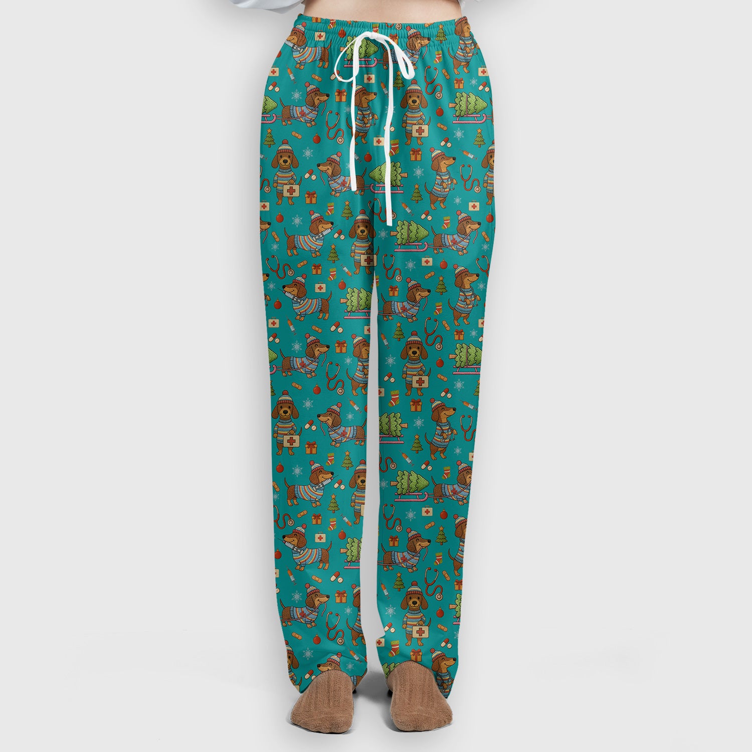 Dachshund Dog Scrub Set For Nurse, Funny Wiener Dog Lover Gift, Cute Dog 3D Knit Pattern Shirt