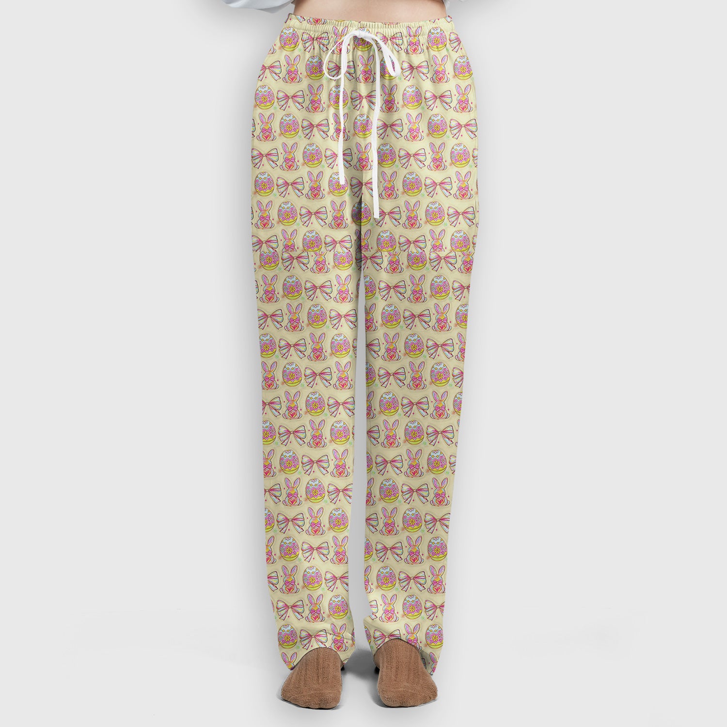 Easter Bunny Pastel Egg Bow Pattern Scrub Set, Breathable Med Uniform