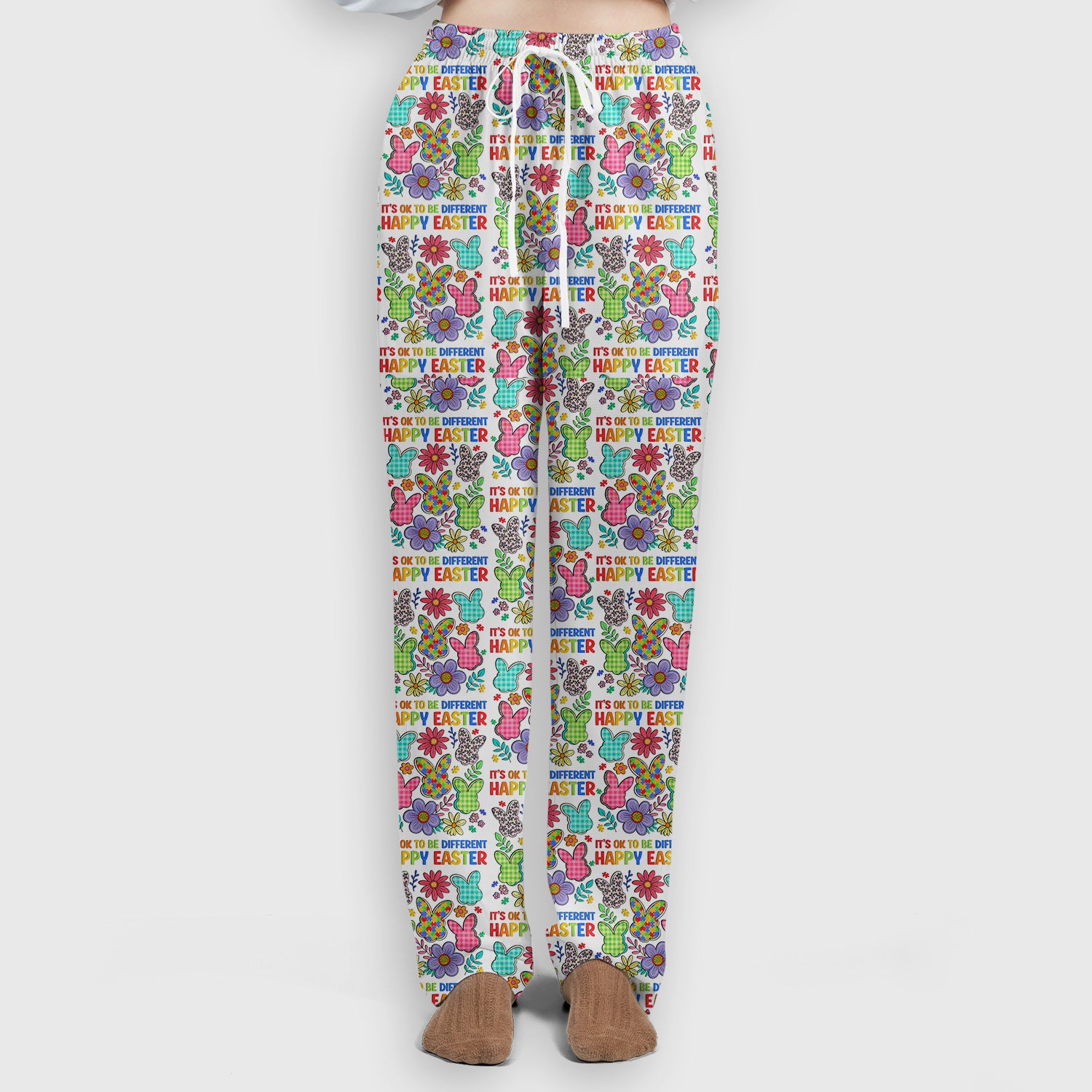 Happy Easter Bunny Floral Print Scrub Set, Breathable Med Uniform