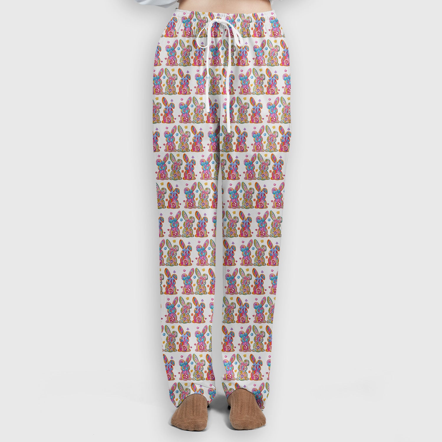 Cute Pastel Bunny Floral Pattern Scrub Set, Breathable Med Uniform