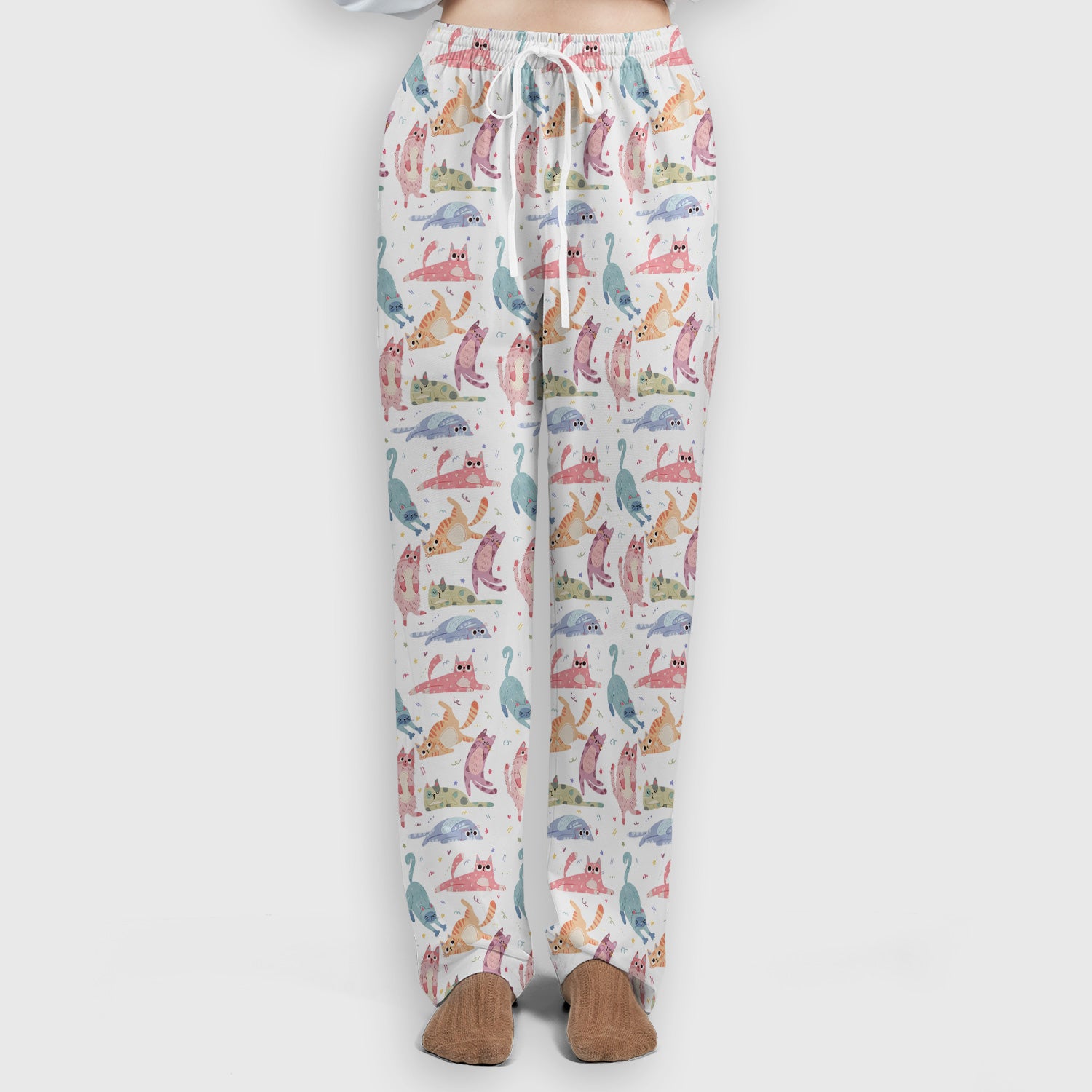 Funny Pastel Cat Pattern Medical Scrub Set, Breathable Fabrics Nursing Uniform