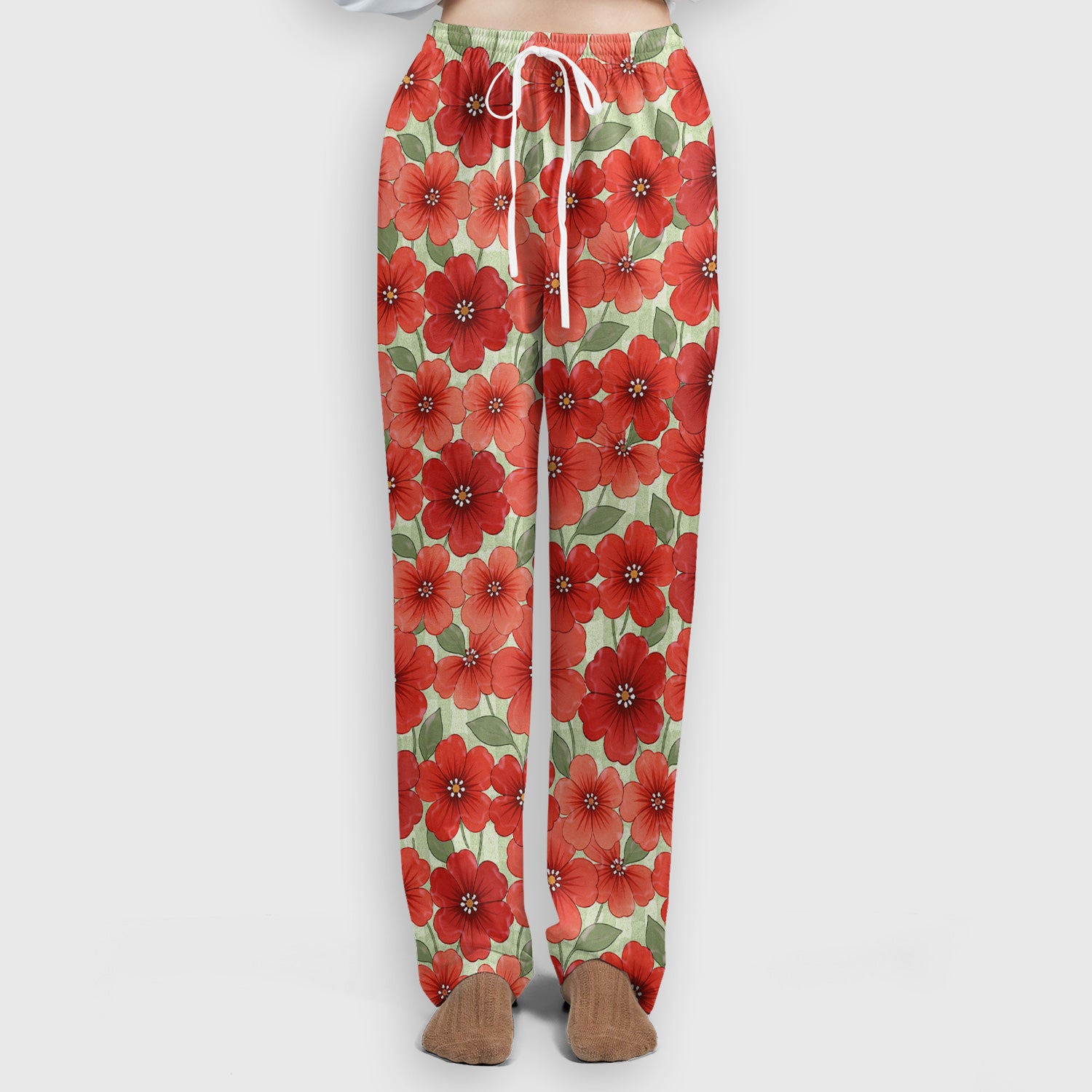 Patriotic USA Flag With Red Floral Blossom Pattern Scrub Set, Scrub Pants and V Neck Top
