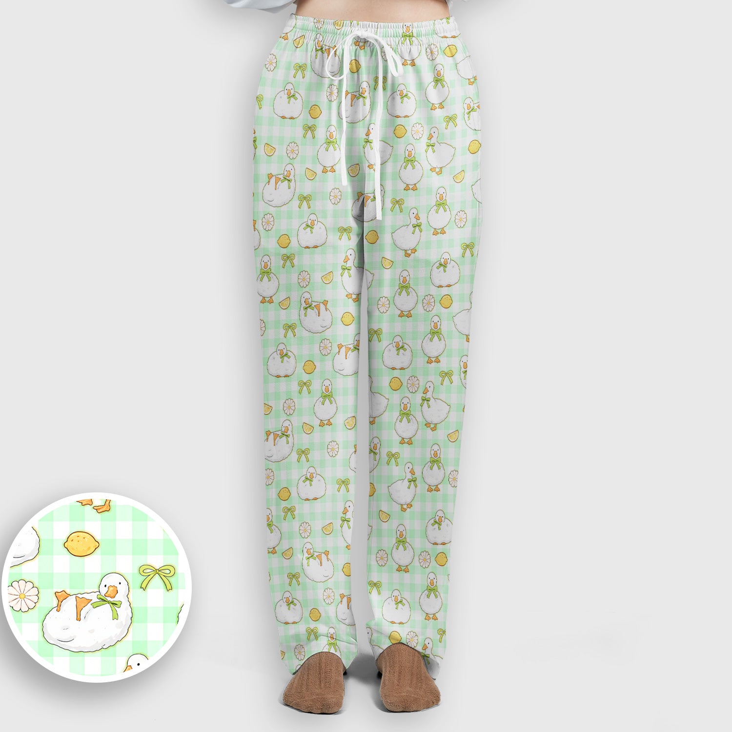 Adorable Ducks Lemon Daisy Pattern Scrubs Sets, Scrub Pants and V Neck Top