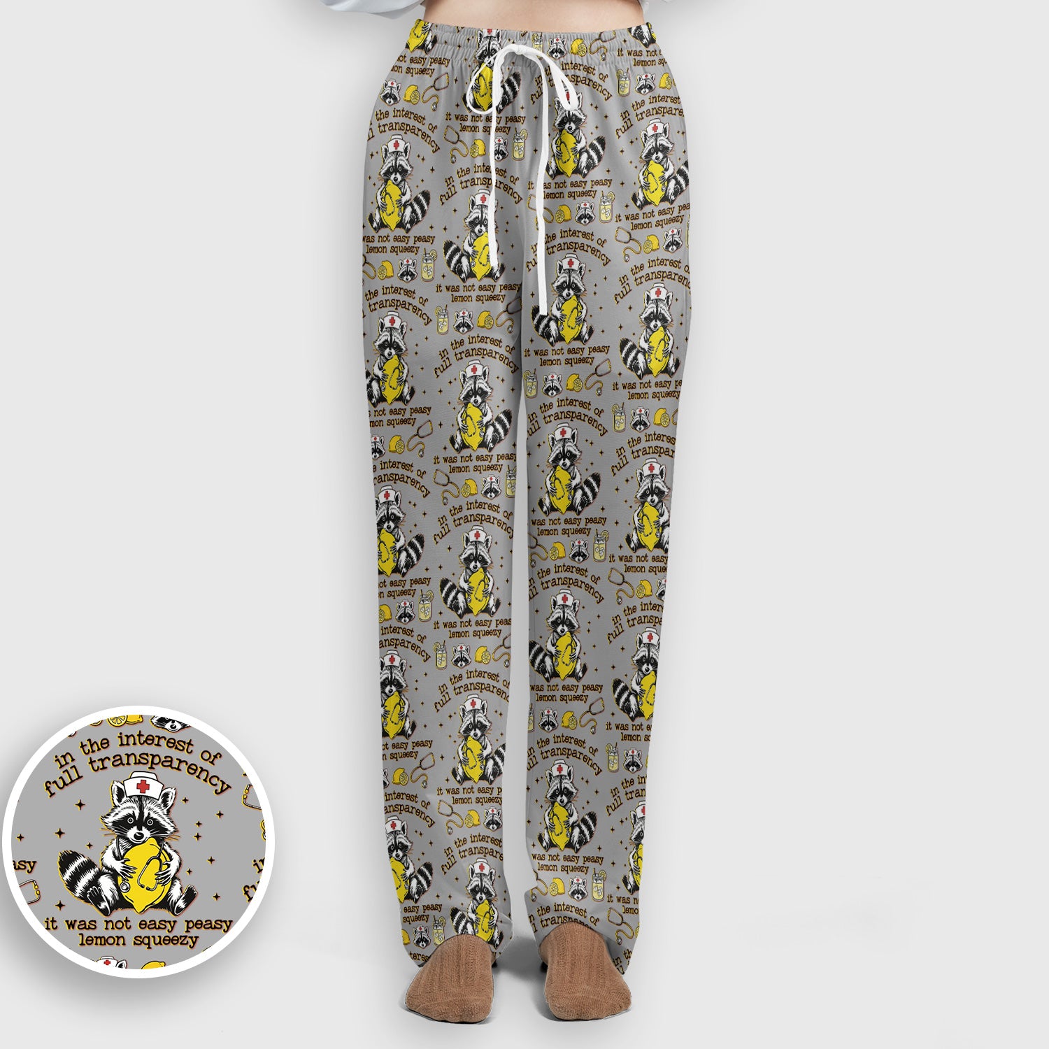Raccoon Lemon Quote Medical Humor Pattern Scrub Set, Breathable Med Uniform