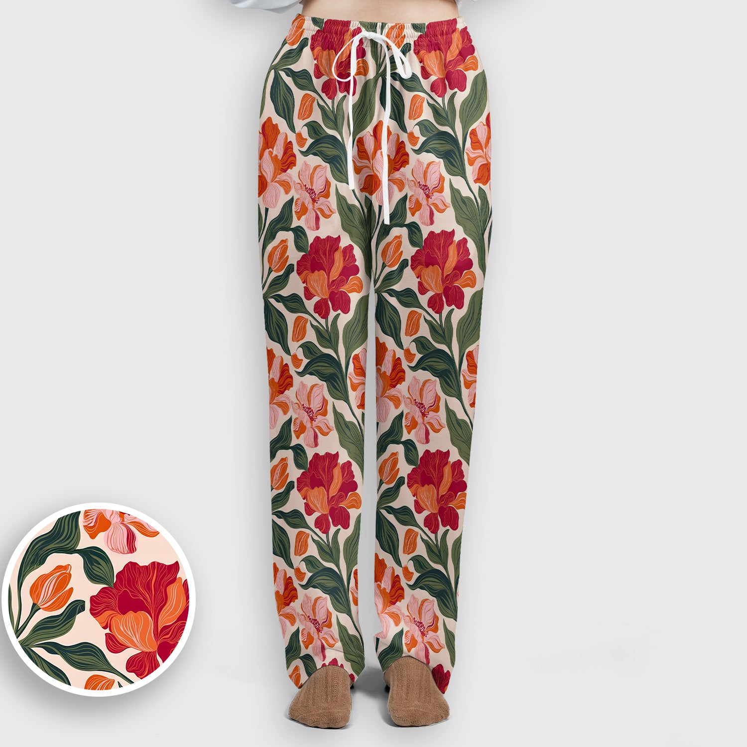Pretty Tropical Floral Print Scrub Set, Scrub Pants and V Neck Top
