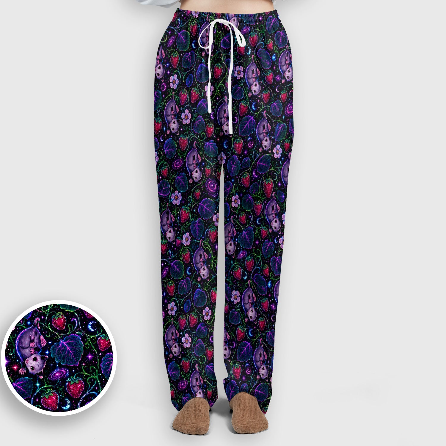 Galaxy Strawberry Opossum Pattern Scrub Set, Scrub Pants and V Neck Top