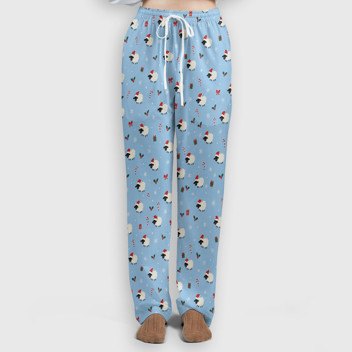 Cute Christmas Sheep Pattern Scrub Set, Scrub Pants and V Neck Top