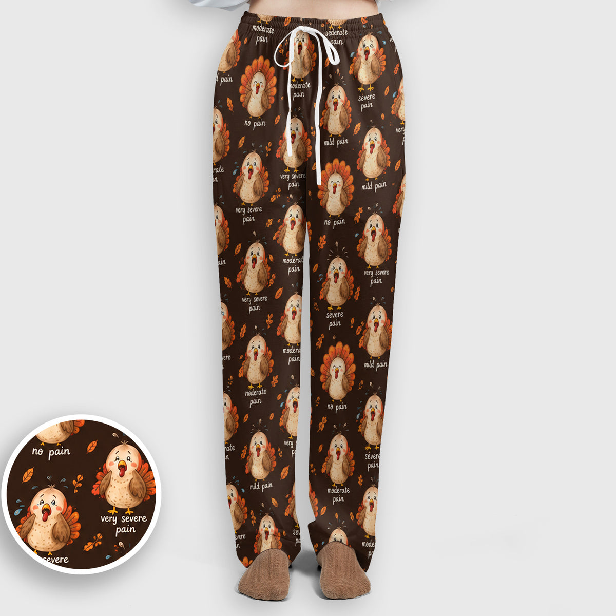 Funny Thanksgiving Turkey Pain Scale Pattern Scrub Set, Scrub Pants and V Neck Top