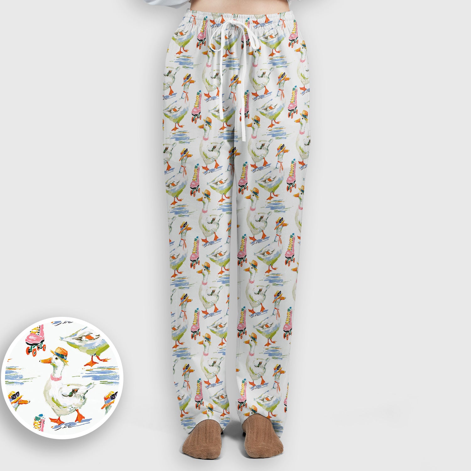 Roller Skating Goose Nurse Pattern Scrub Set, Scrub Pants and V Neck Top