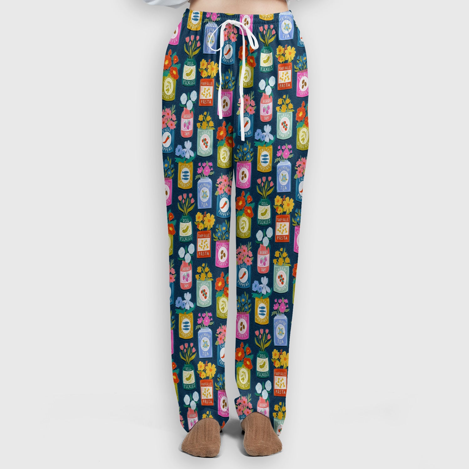 Colorful Pantry Jars Flowers Pattern Scrubs Sets, Scrub Pants and V Neck Top