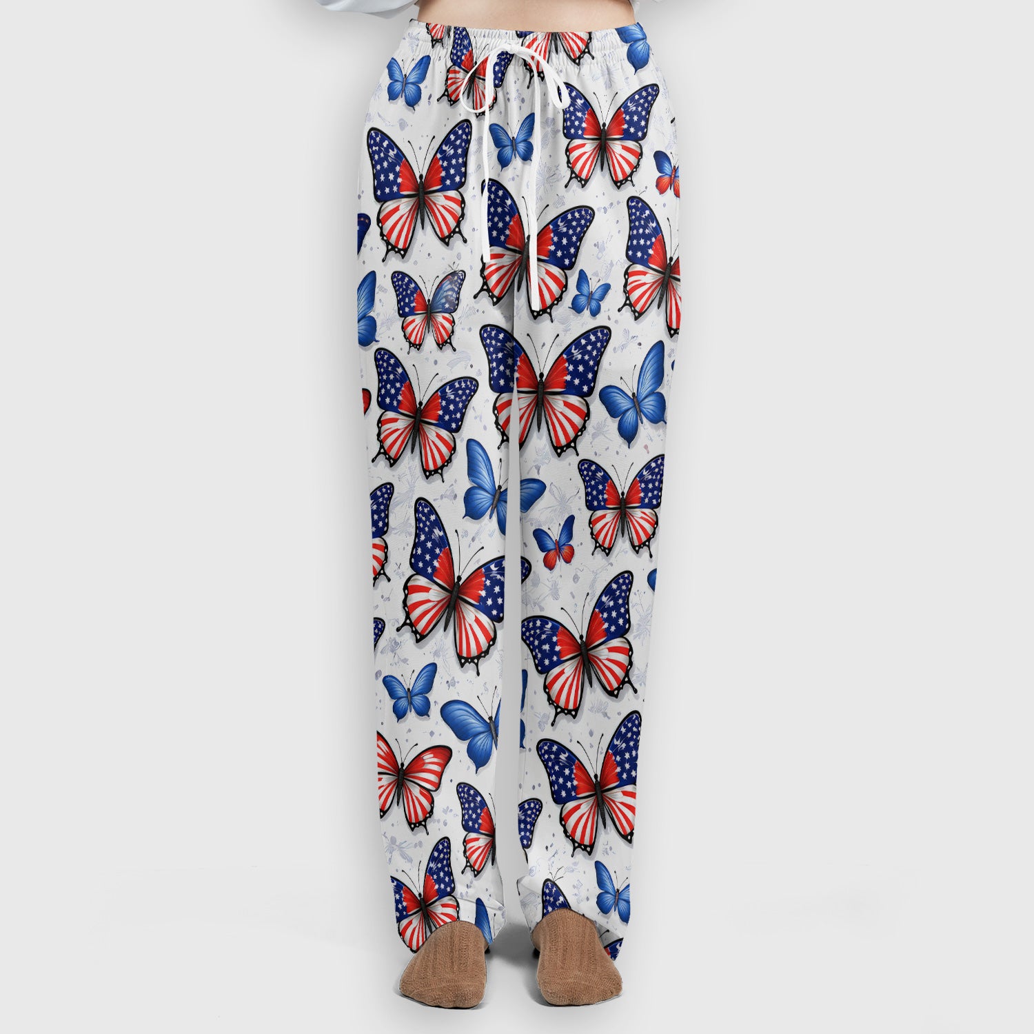 Charming Patriotic Butterfly Star Pattern Scrub Set, Scrub Pants and V Neck Top