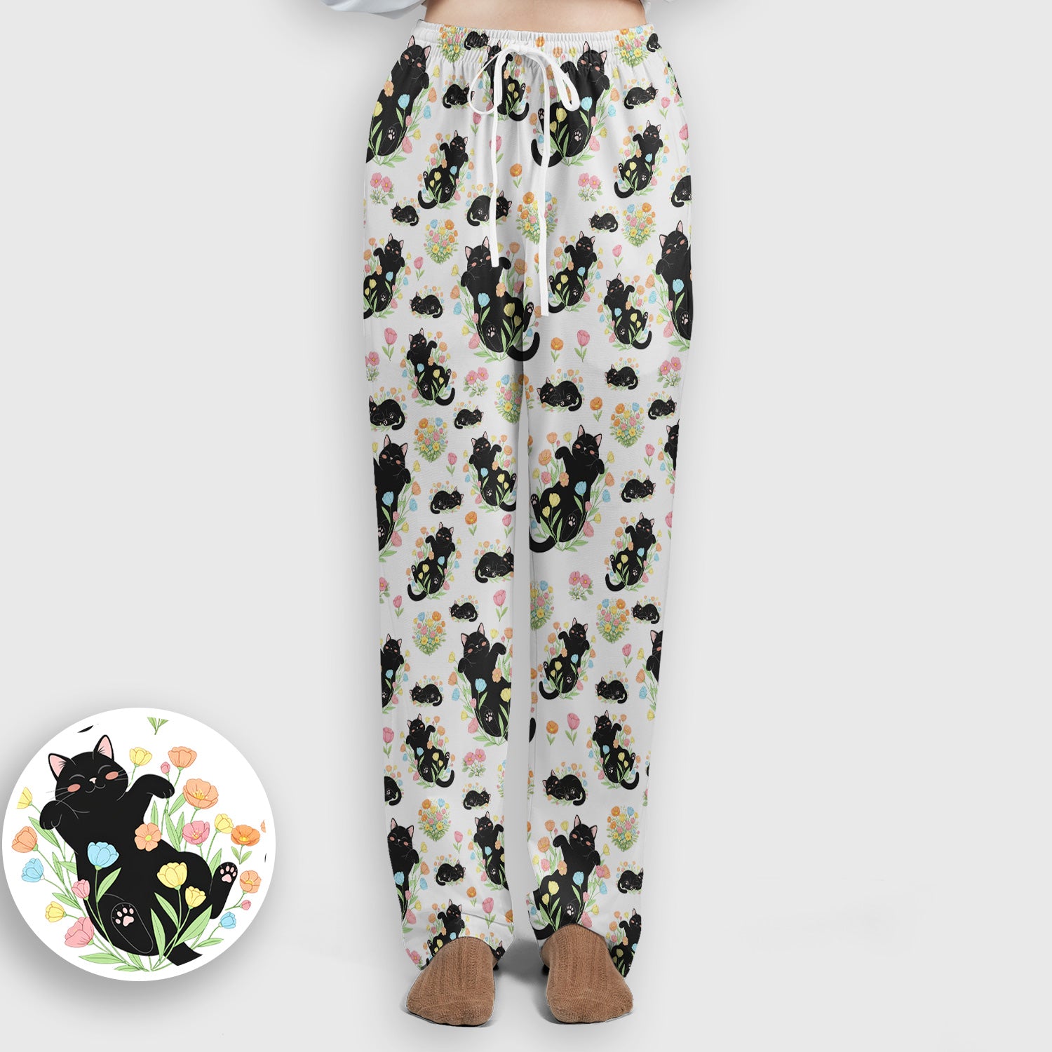 Cats With Cute Poses Floral Pattern Scrubs Sets, Scrub Pants and V Neck Top