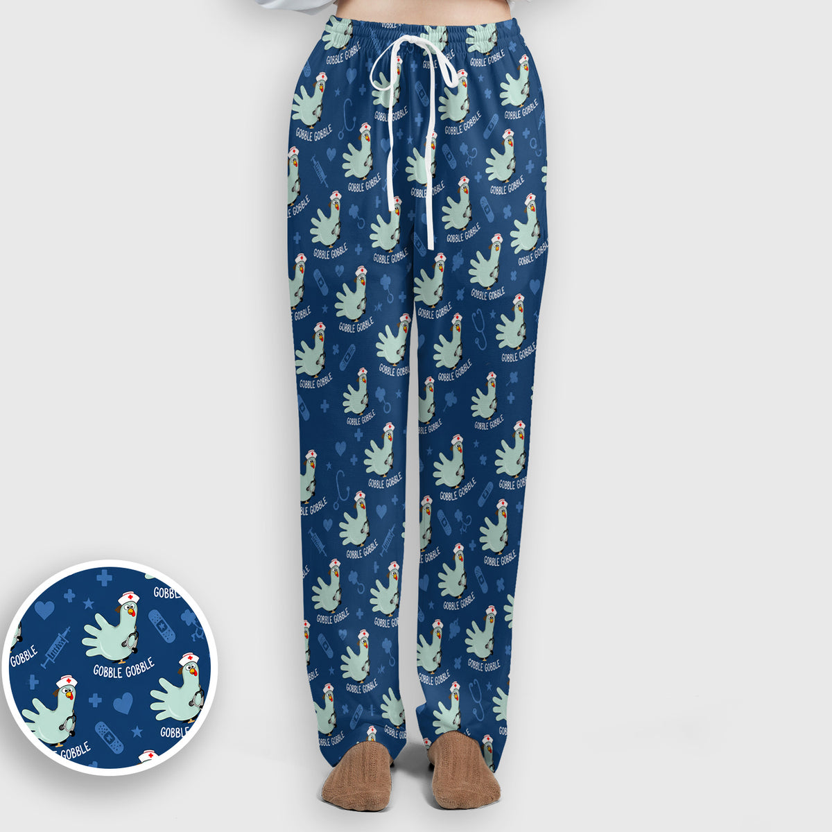 Funny Gobble Gobble Nurse Turkey Scrub Set, Scrub Pants and V Neck Top