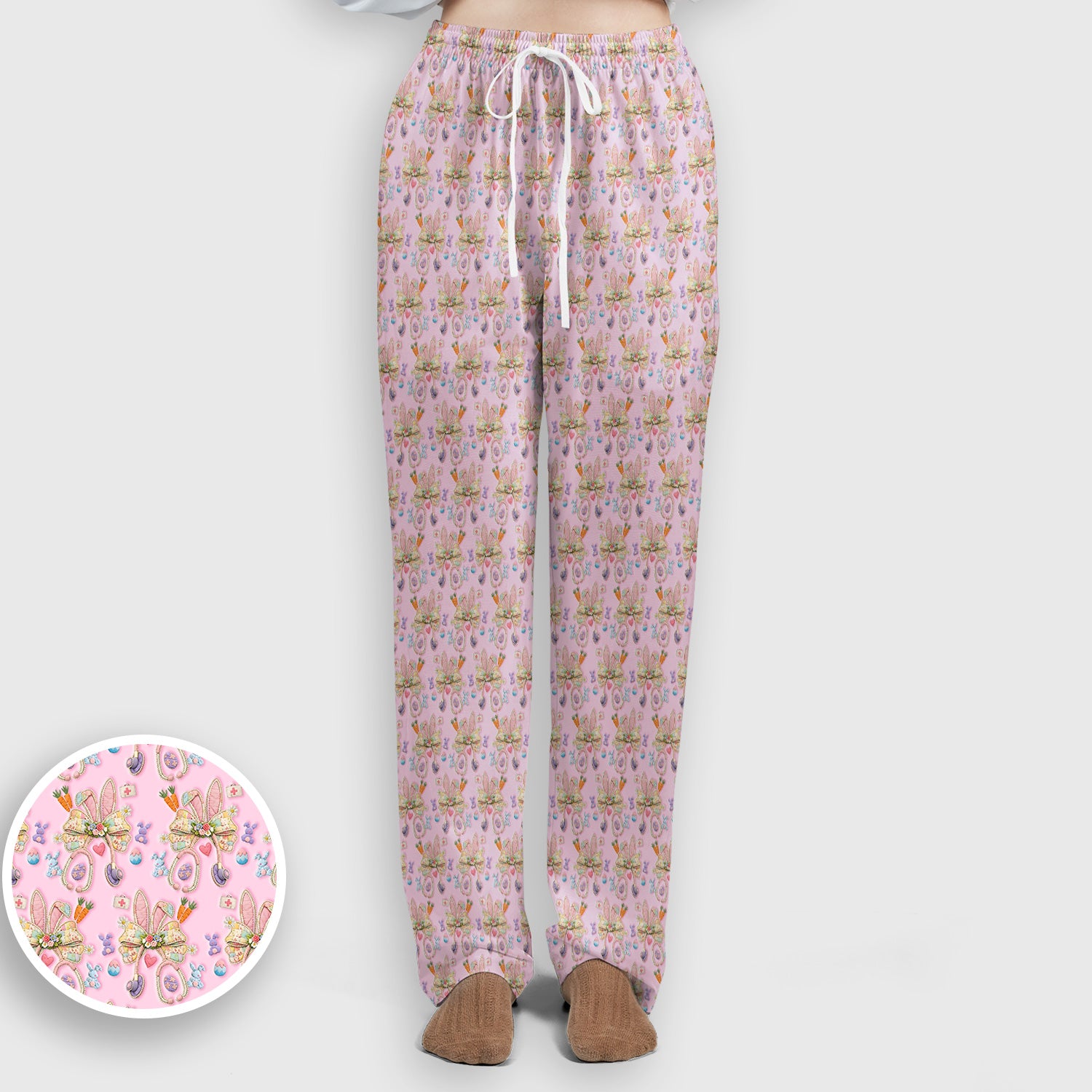 Easter Bunny Stethoscope Pastel Print Scrub Set, Scrub Pants and V Neck Top