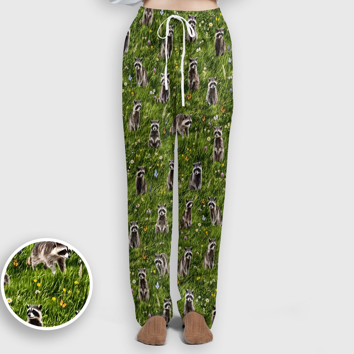 Raccoon Meadow Print Scrub Set, Scrub Pants and V Neck Top