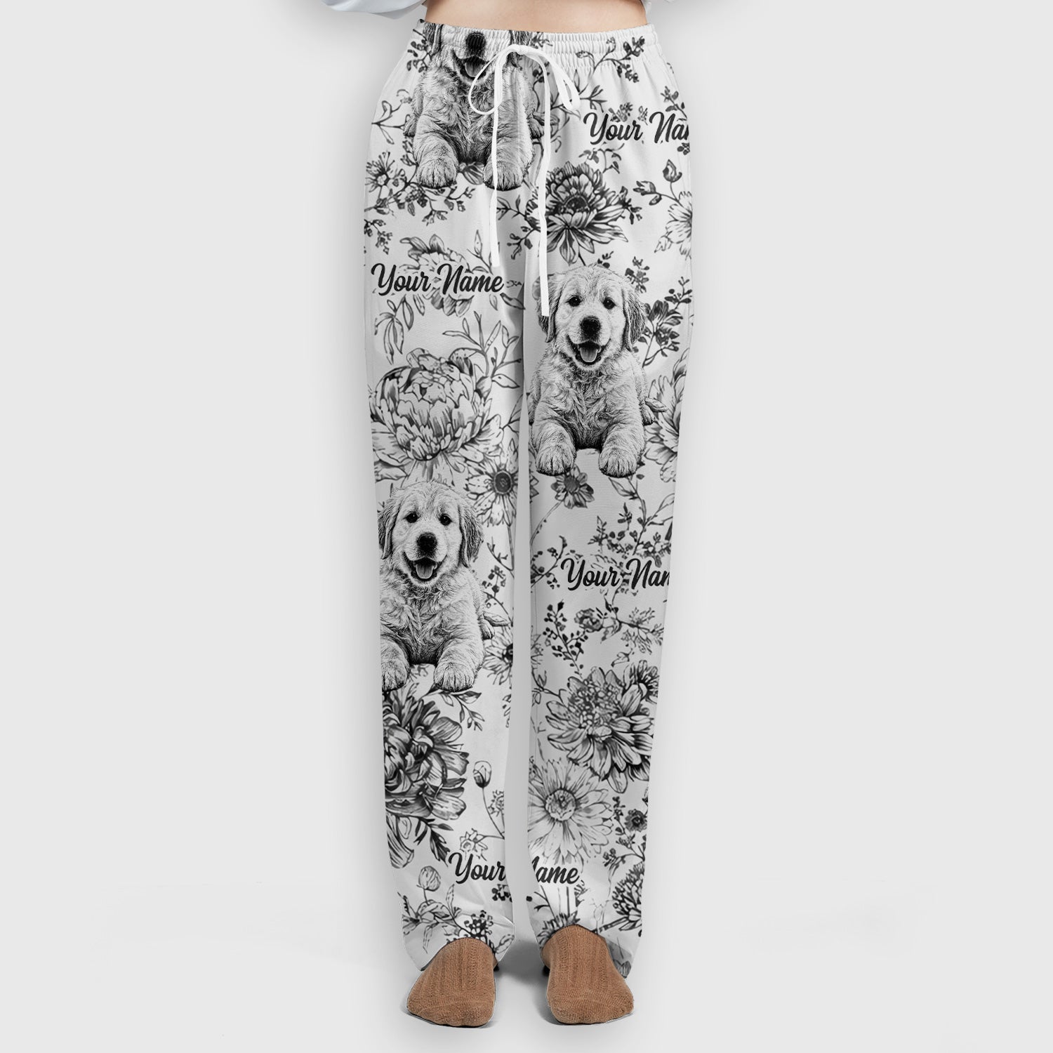 Personalized Custom Pet Photo Name Floral Pattern Scrub Set, Scrub Pants and V Neck Top