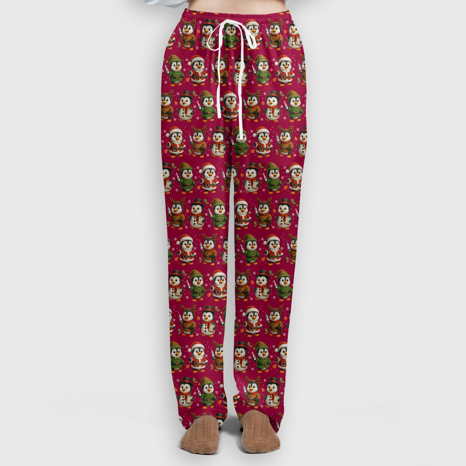 Penguin Christmas Scrubs Set - Adorable Holiday Pattern Scrub Top & Pants - Cute Penguin Scrubs for Women Christmas Season
