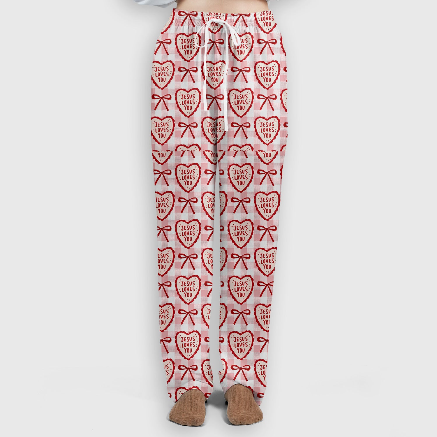 Jesus Loves You Heart Plaid Scrub Set, Scrub Pants and V Neck Top