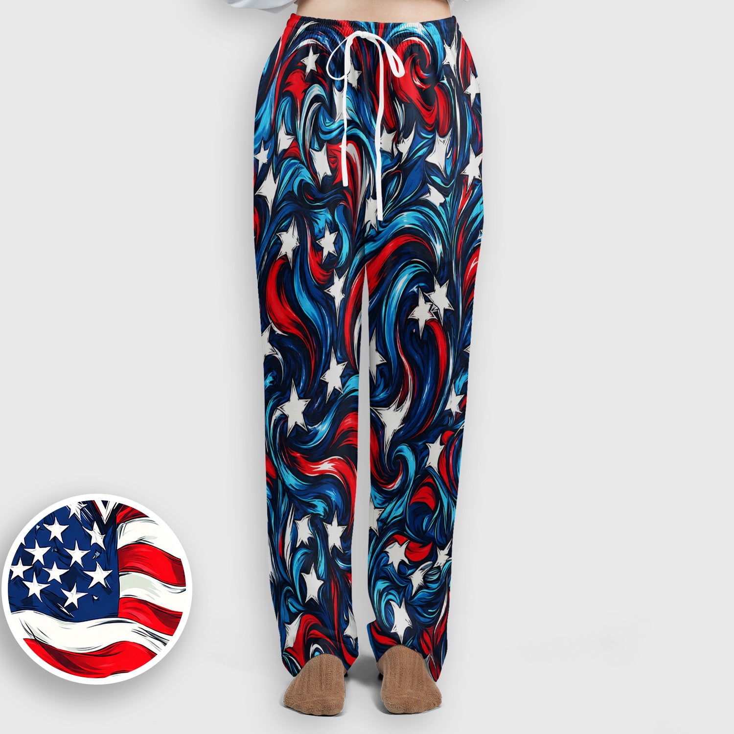 American Flag Heart Pattern Scrub Set, Scrub Pants and V Neck Top