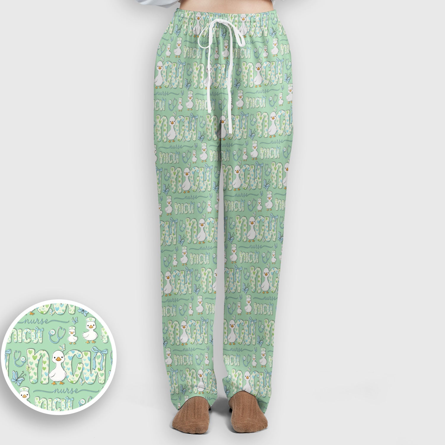 NICU Nurse Duck Pattern Scrub Set, Scrub Pants and V Neck Top