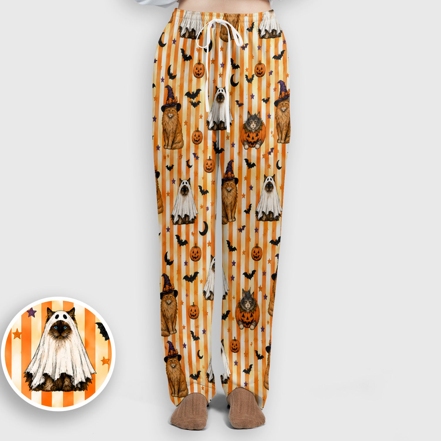 Halloween Cat Print Scrub Set, Scrub Pants and V Neck Top