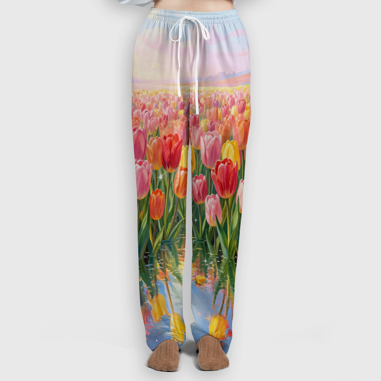 Sleeping Black Cat In Tulip Flower Field Scrub Set, Scrub Pants and V Neck Top
