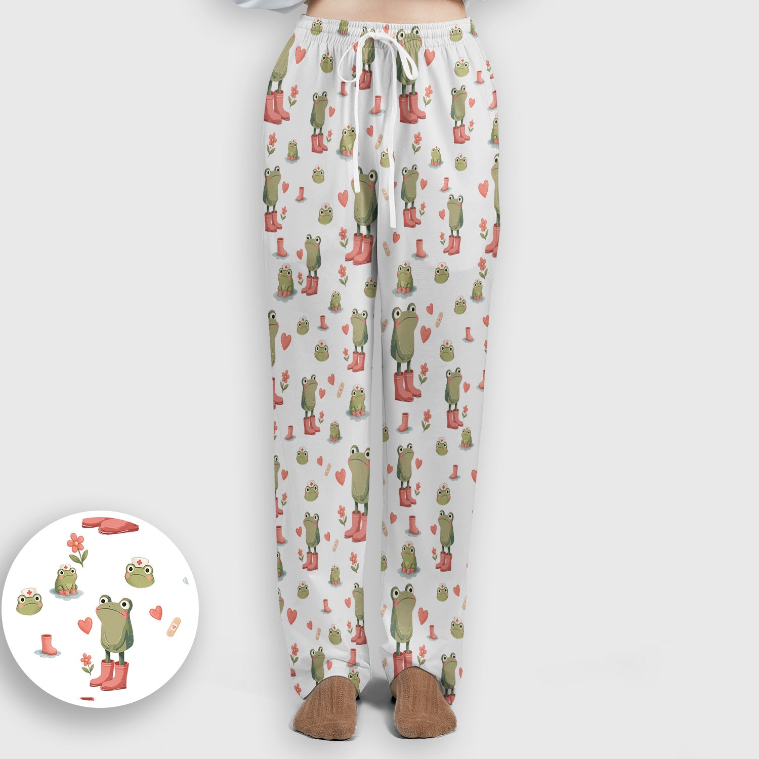 Adorable Frog Boots Heart Pattern Scrub Set, Nurse Uniform Scrubs Set