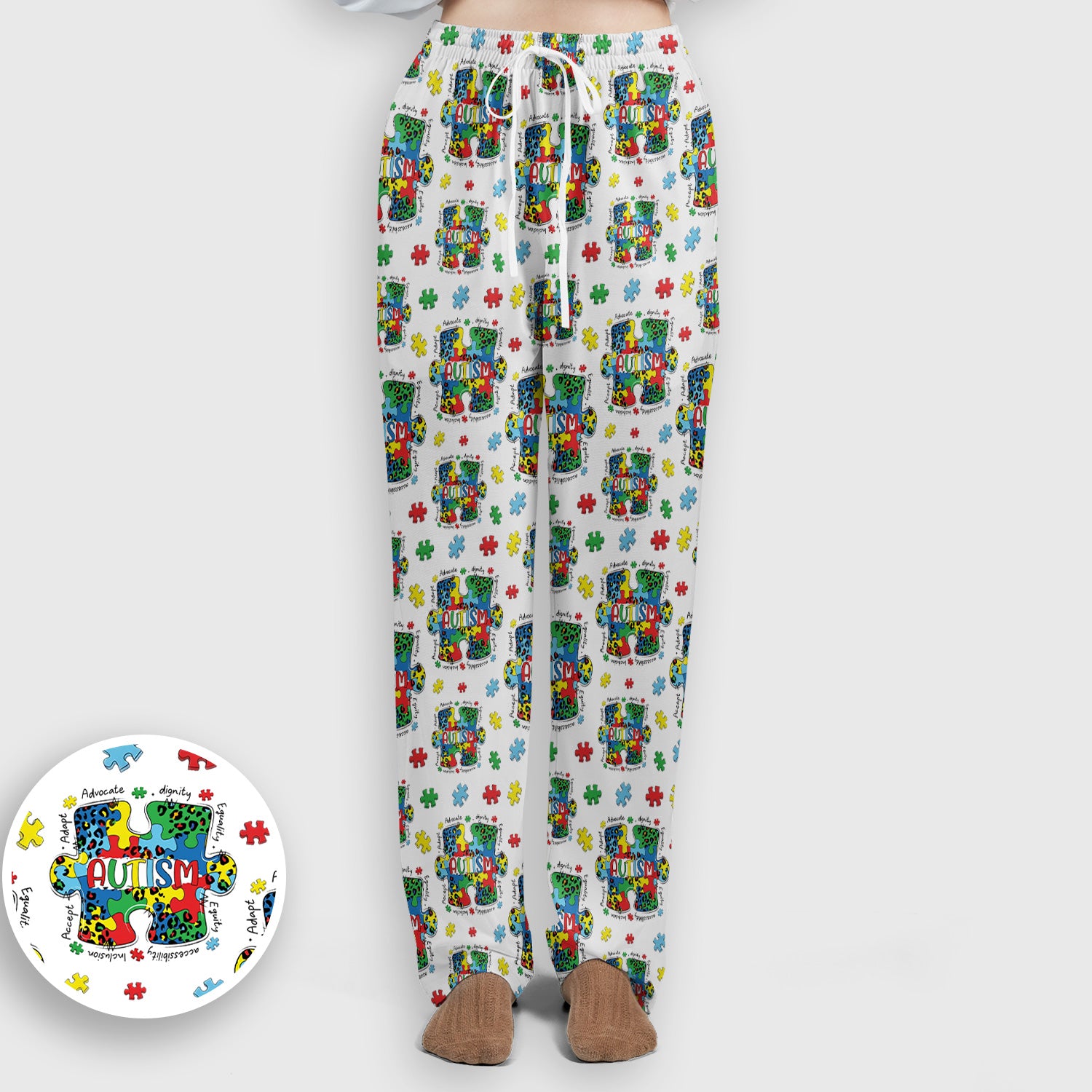Autism Awareness Puzzle Pattern Scrub Set, Scrub Pants and V Neck Top
