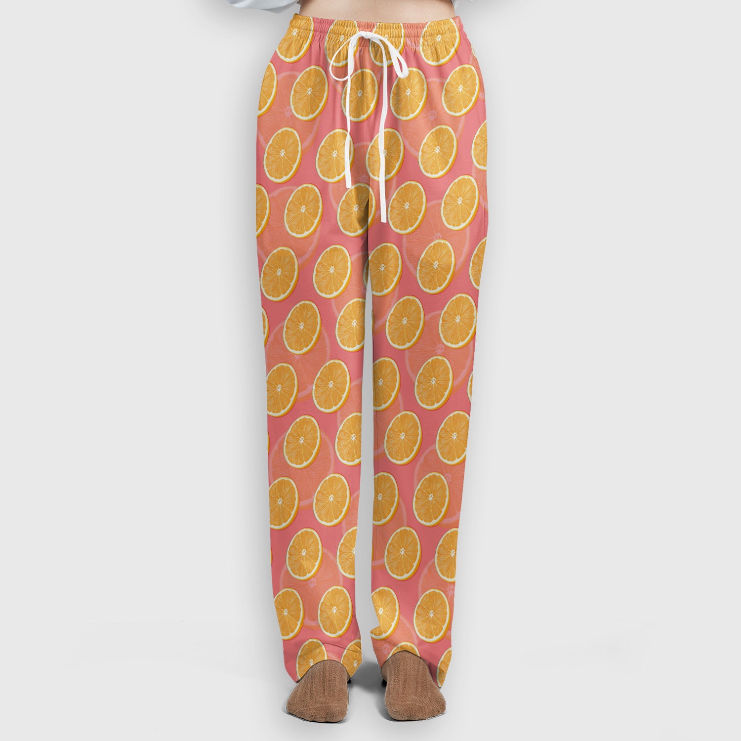 Fresh Orange Slice Pattern Scrub Set, Scrub Pants and V Neck Top