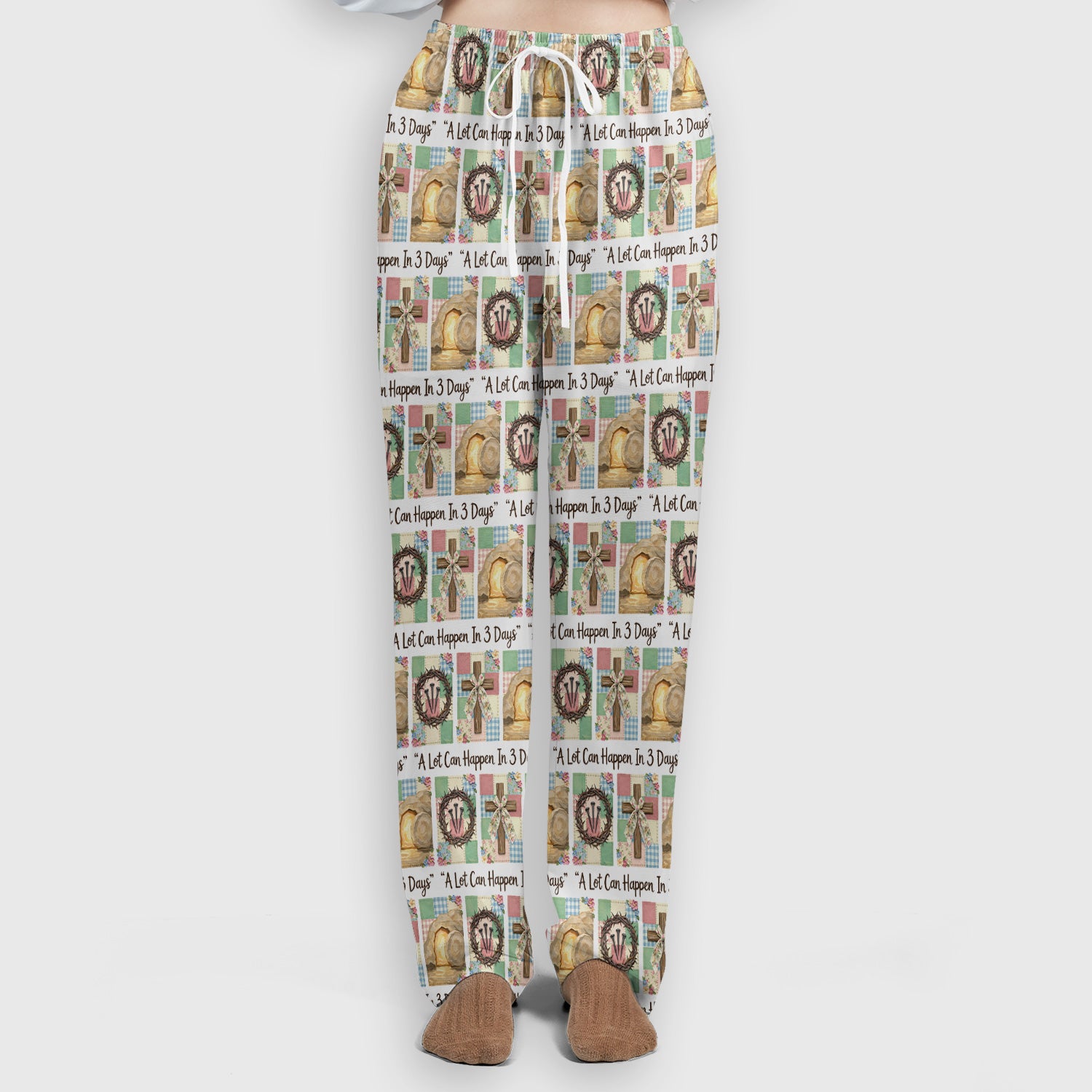 Christian Easter Cross Print Scrub Set, Scrub Pants and V Neck Top