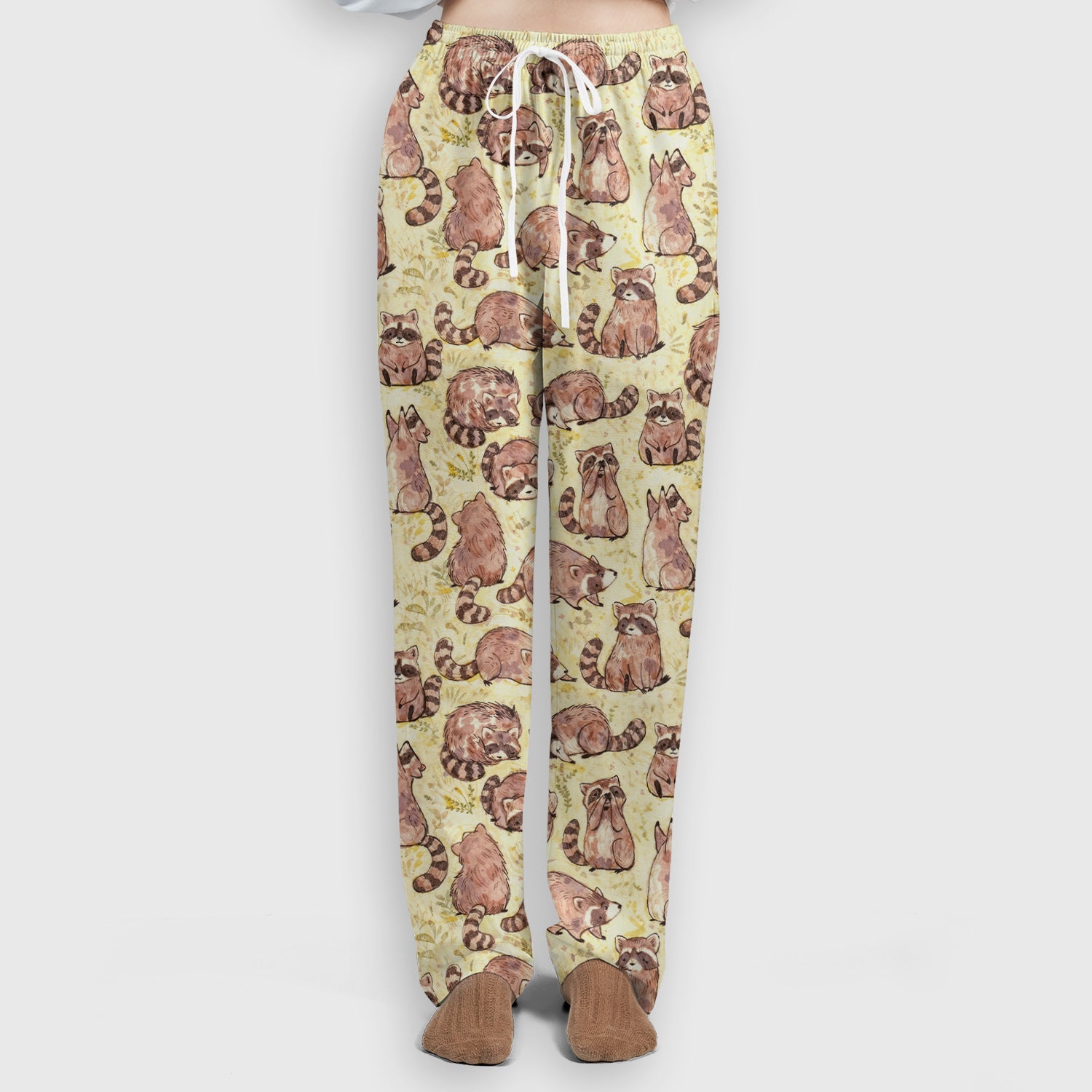 Cute Raccoon Woodland Pattern Scrub Set, Scrub Pants and V Neck Top