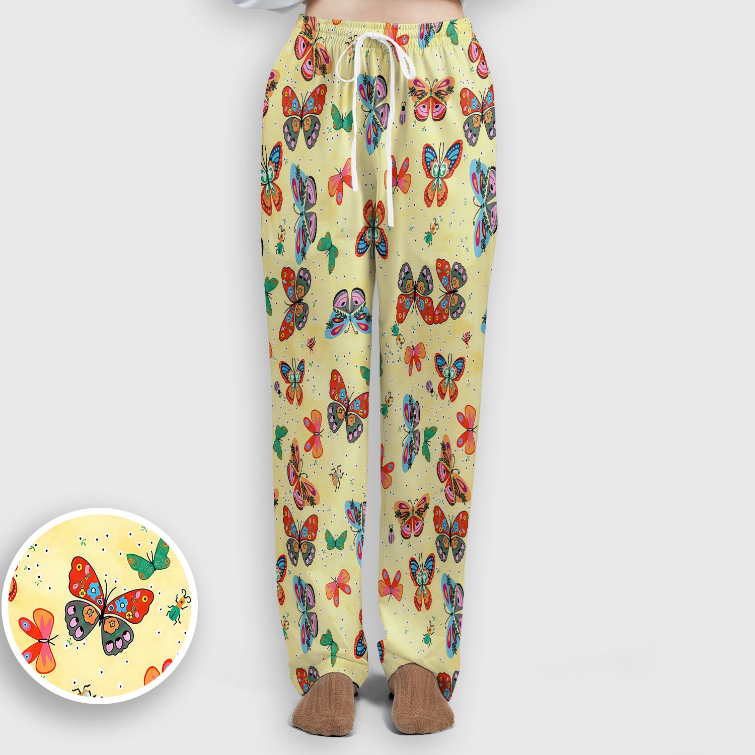 Colorful Butterfly Garden Pattern Scrub Set, Scrub Pants and V Neck Top