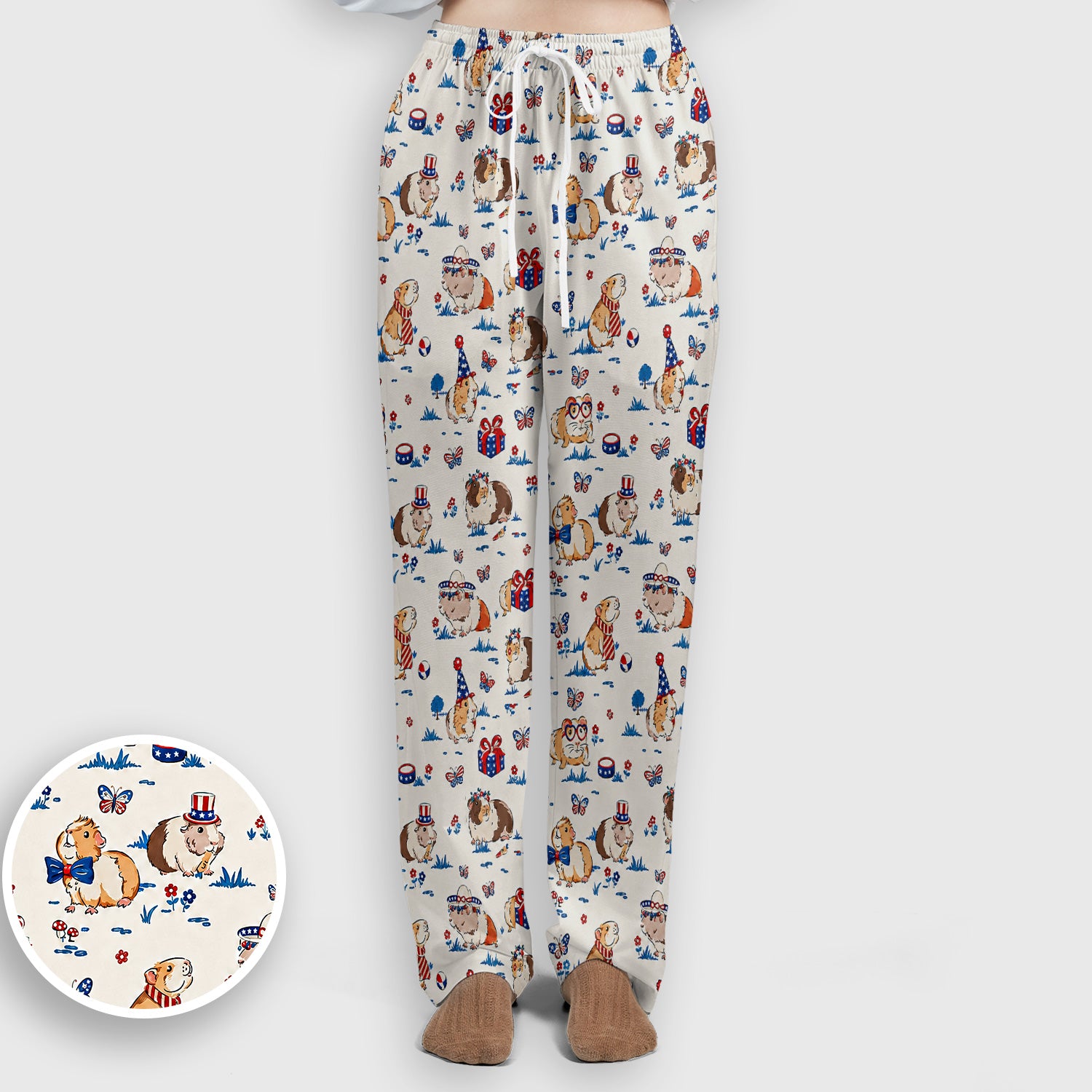 Patriotic Guinea Pig Celebration Pattern Scrub Set, Scrub Pants and V Neck Top