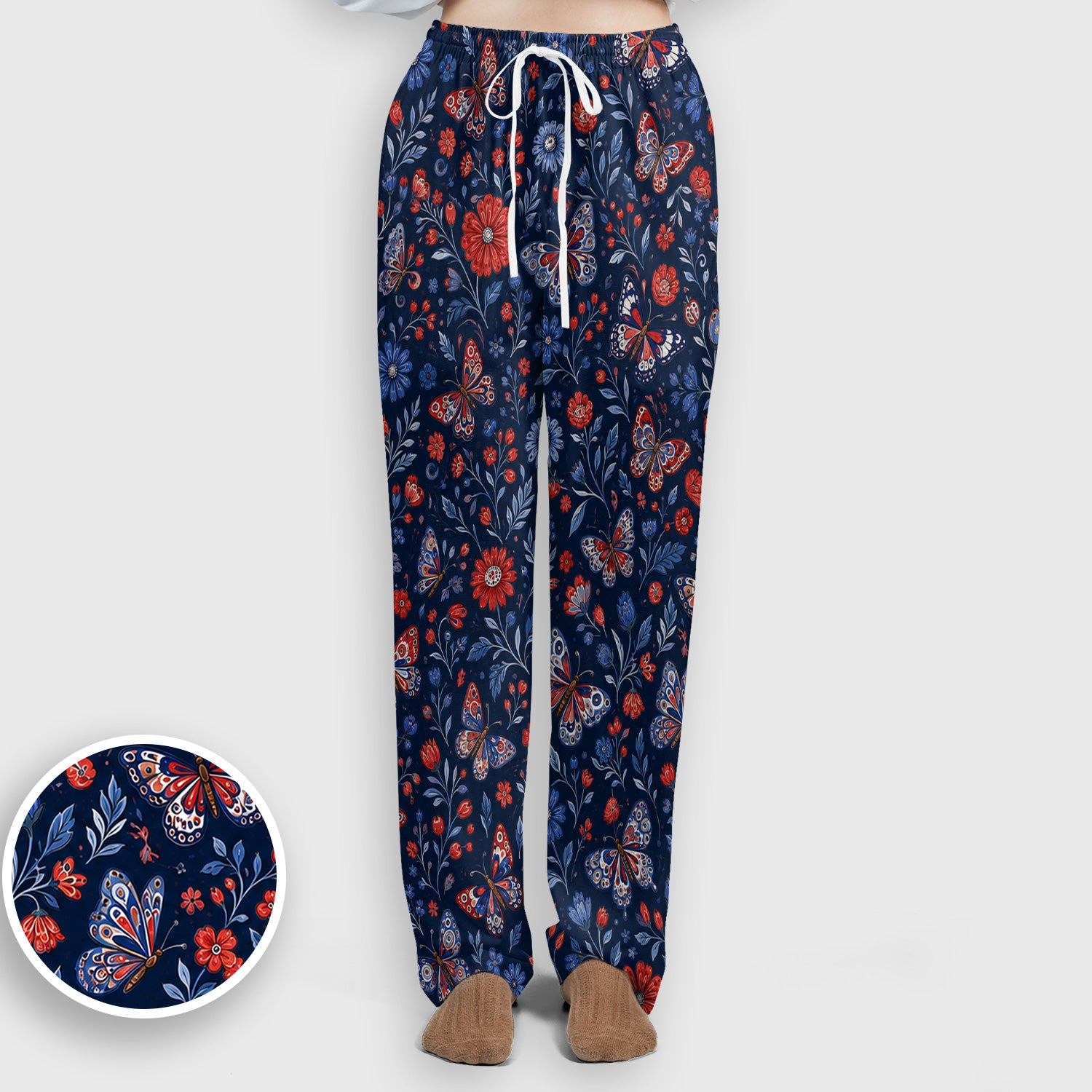 Patriotic Floral Butterfly Pattern Scrub Set, Scrub Pants and V Neck Top