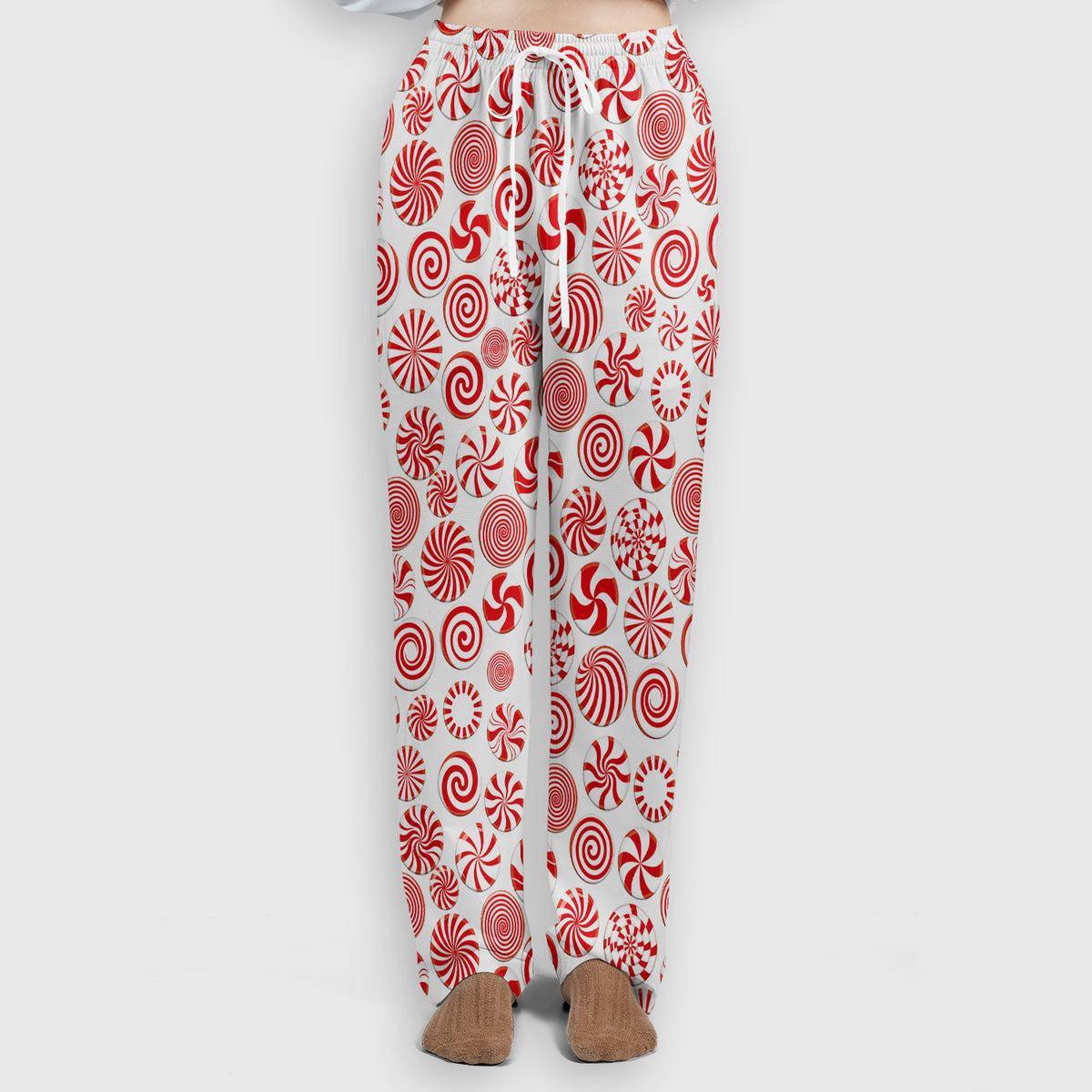 Christmas Peppermint Candy Pattern Scrub Set, Scrub Pants and V Neck Top