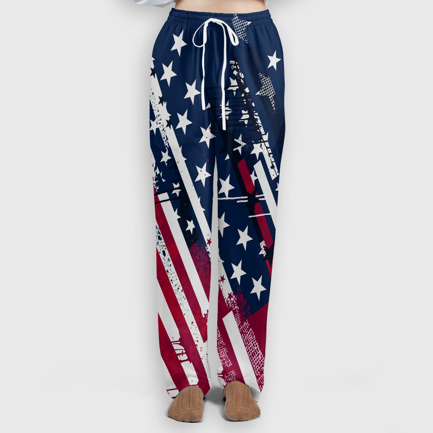 Patriotic USA Flag Stars And Stripes Grunge Pattern Scrub Set, Scrub Pants and V Neck Top