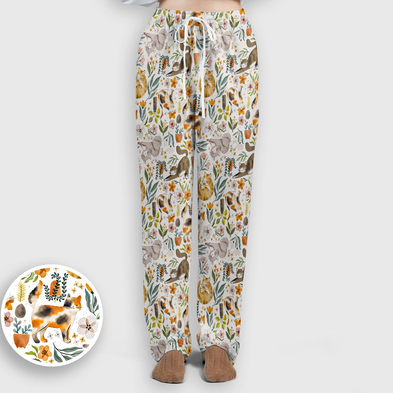 Cat Wildflower Garden Floral Pattern Scrub Set, Scrub Pants and V Neck Top