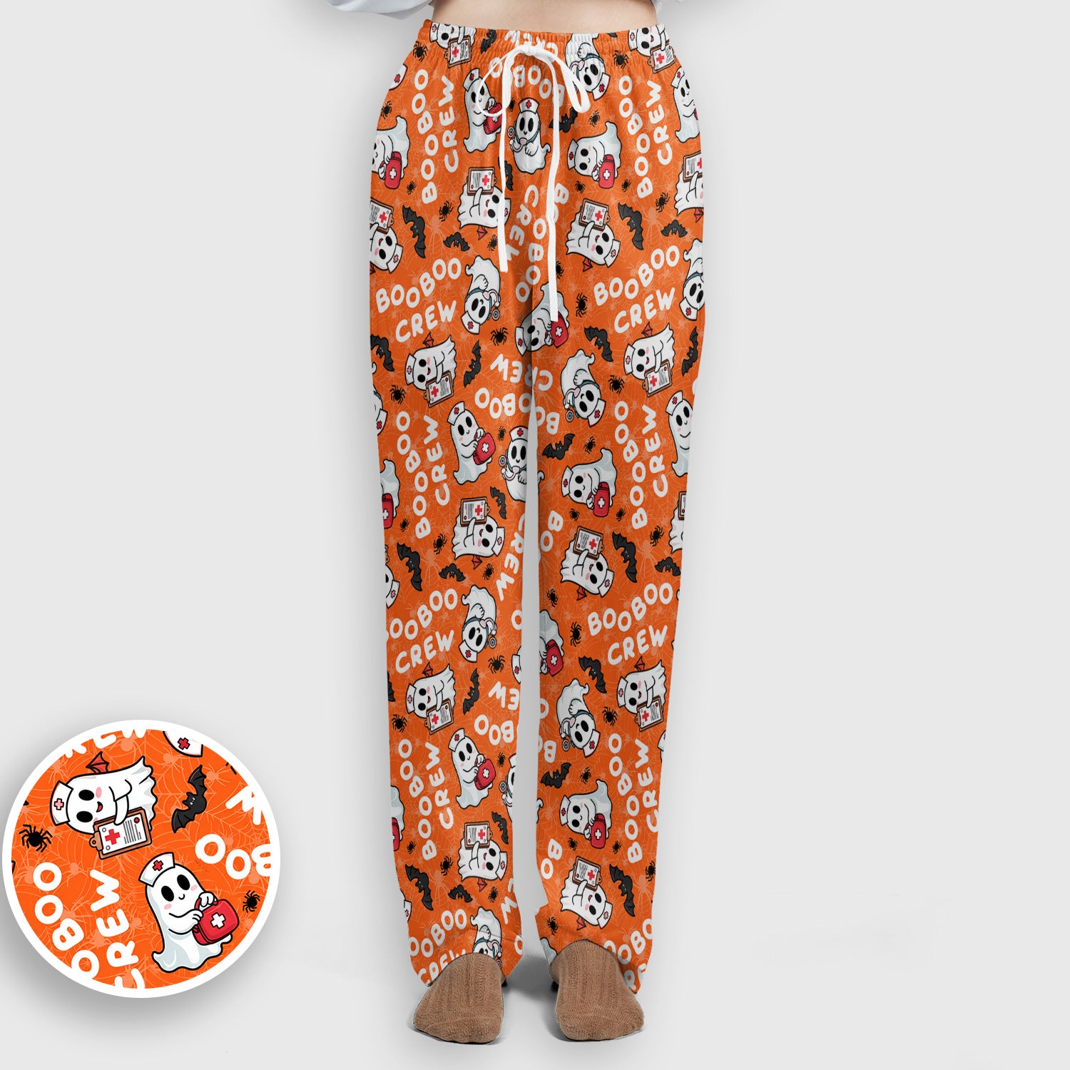 Cute Halloween Boo Boo Crew Ghost Scrub Set, Scrub Pants and V Neck Top