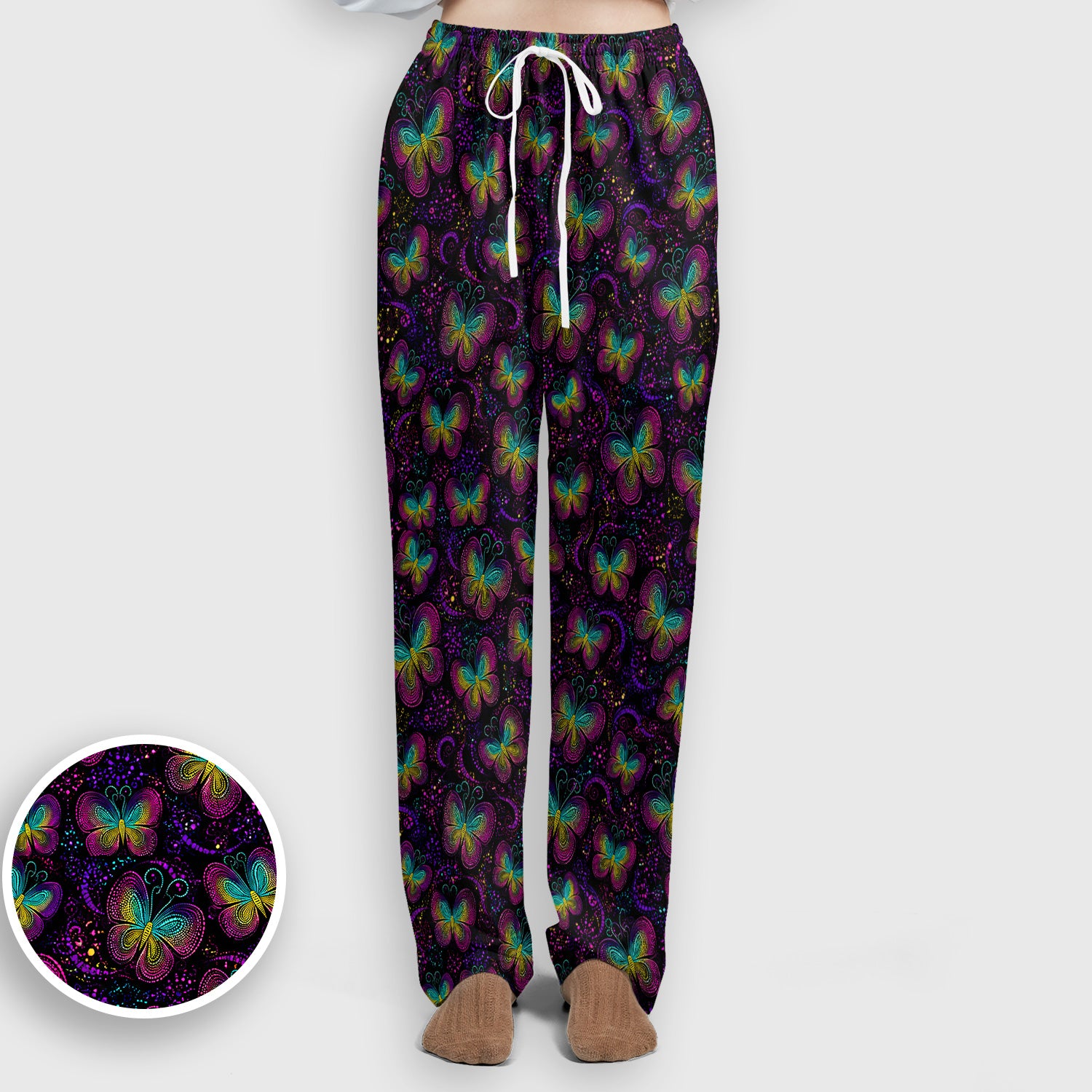 Cute Neon Butterfly Swirl Pattern Scrub Set, Scrub Pants and V Neck Top