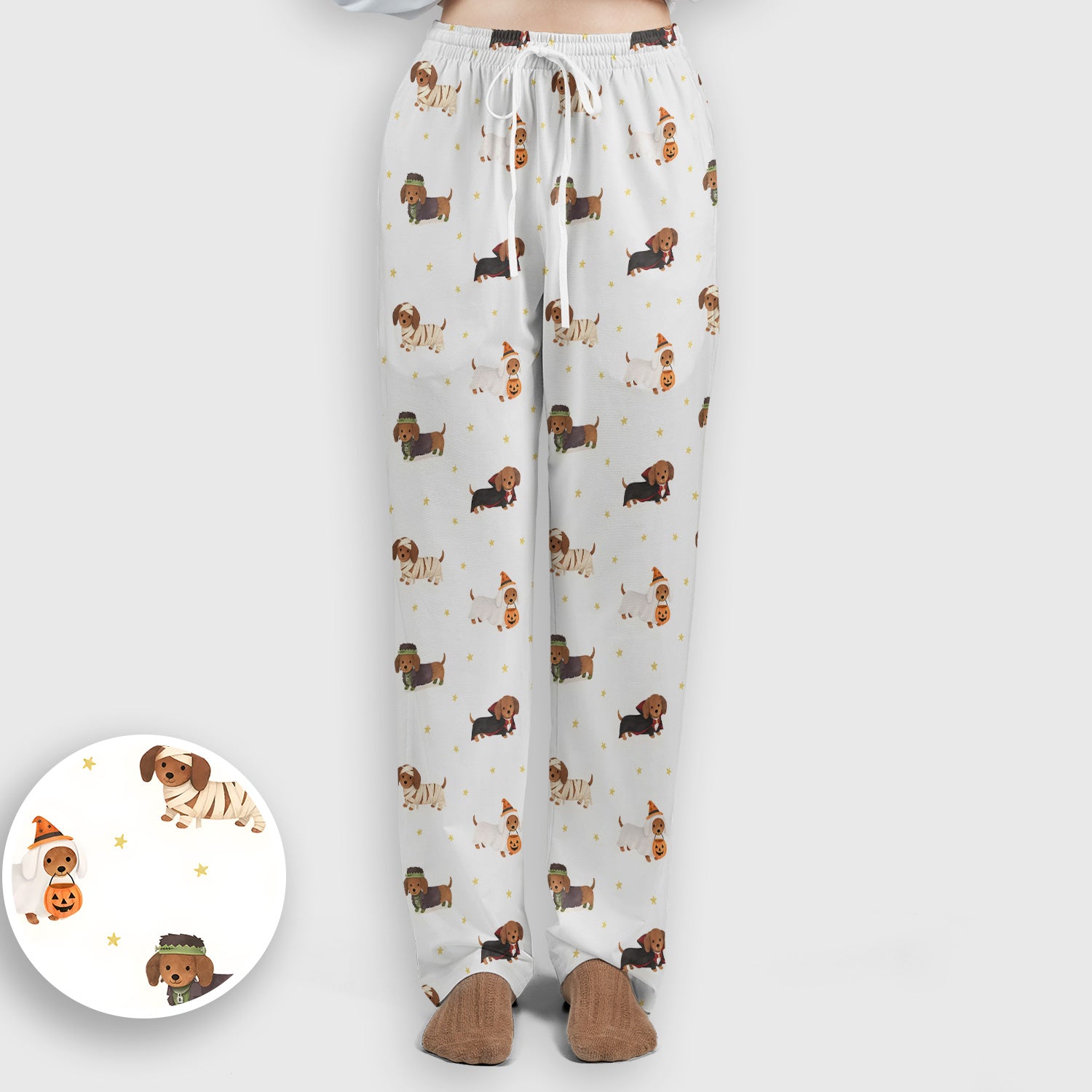Halloween Dachshund Costumes Print Scrub Set, Scrub Pants and V Neck Top