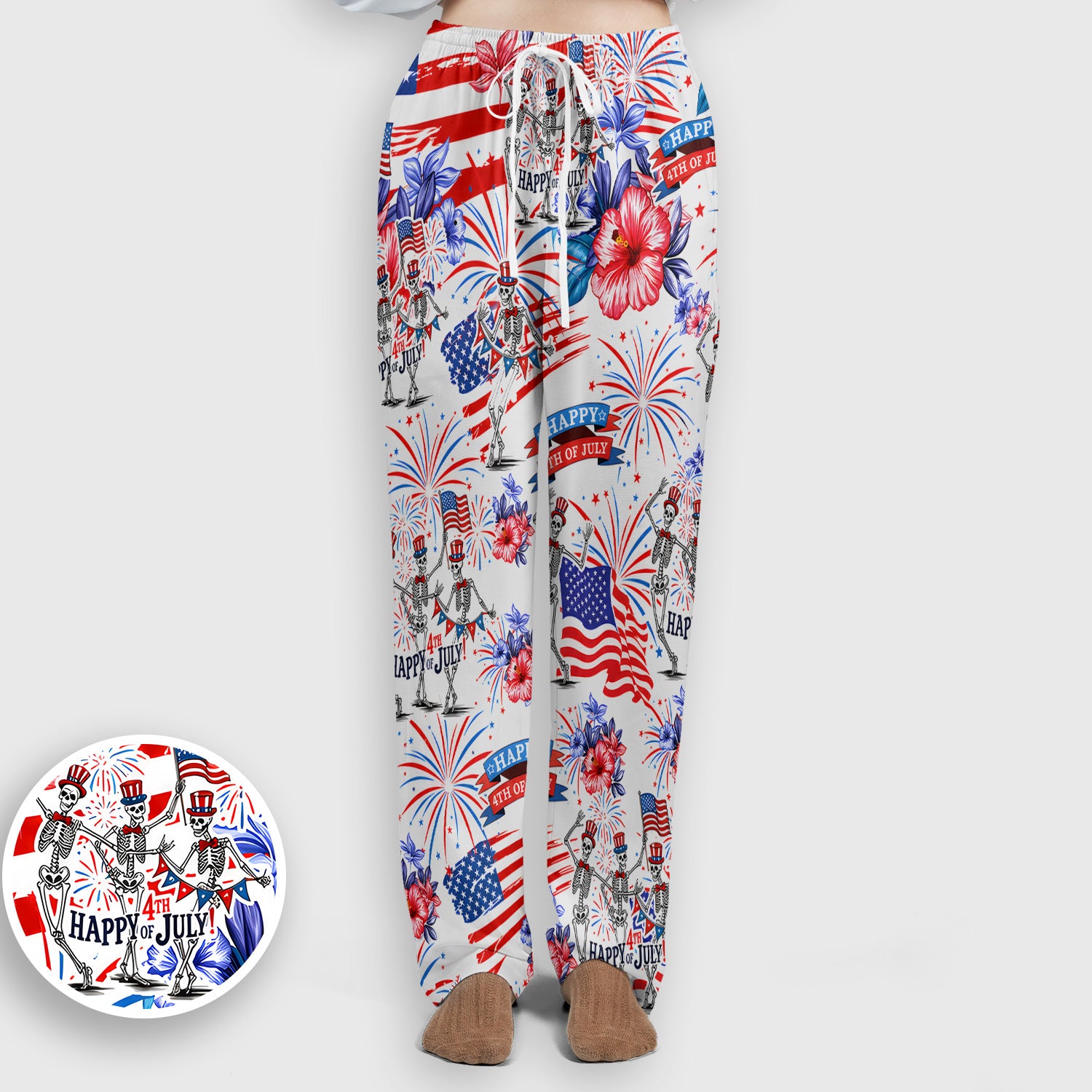 Funny 4th Of July Skeleton Nurse for RN & CNA, Patriotic Fireworks Medical Uniform Scrub Set, Scrub Pants and V Neck Top